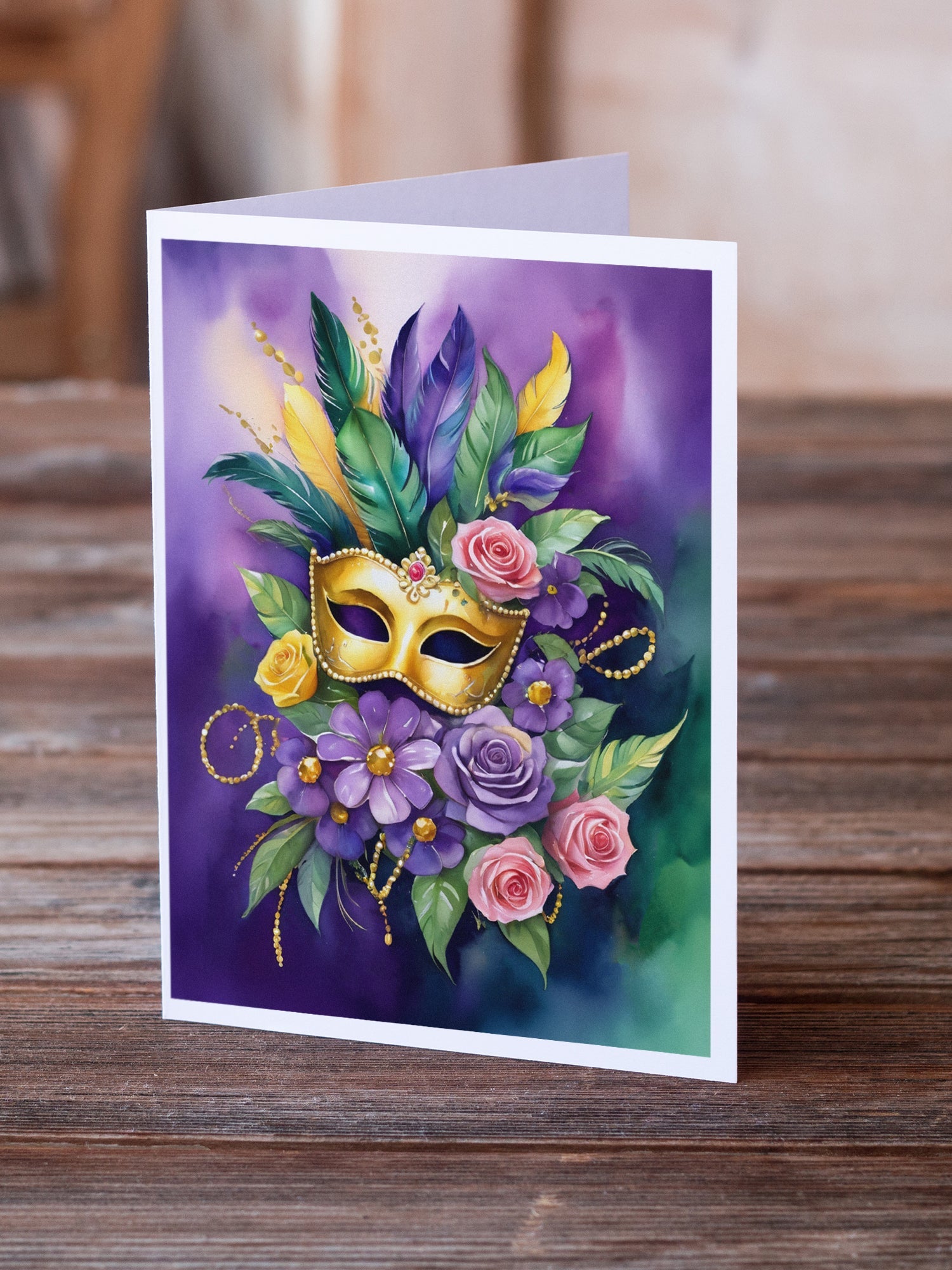 Mask Mardi Gras Greeting Cards Pack of 8 Blank Cards with Envelopes Whimsical A7 Size 5x7
