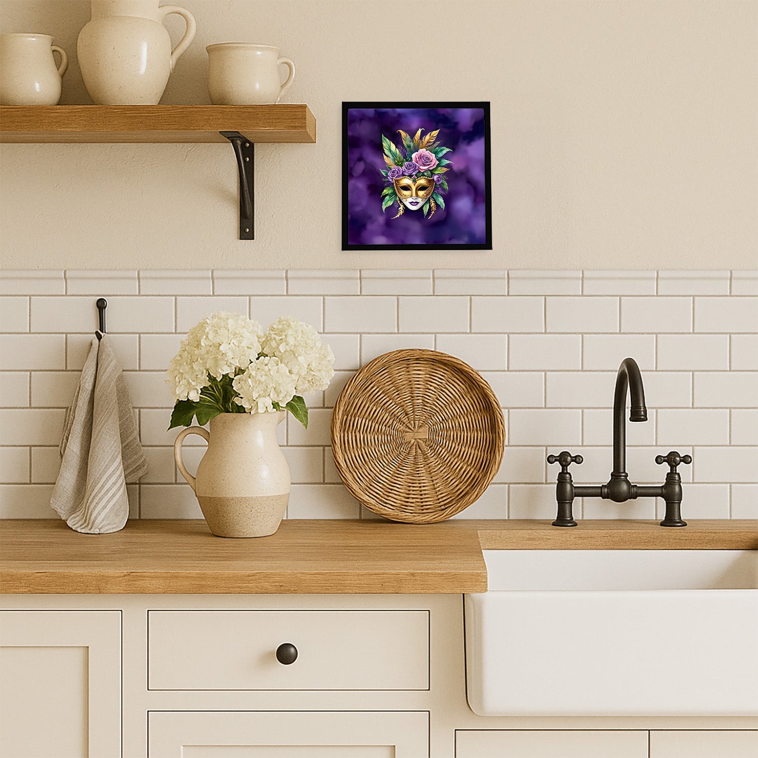 Mask Mardi Gras Framed Metal Print Bathroom, Kitchen, Office, Home Decor Wall Art Ready to Hang, Square, 8X8