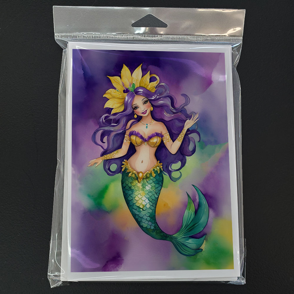 Mermaid Mardi Gras Greeting Cards Pack of 8 Blank Cards with Envelopes Whimsical A7 Size 5x7