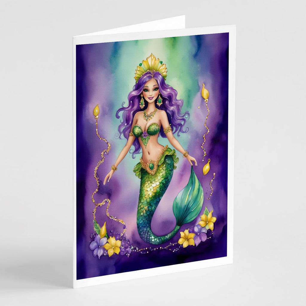 Mermaid Mardi Gras Greeting Cards Pack of 8 Blank Cards with Envelopes Whimsical A7 Size 5x7