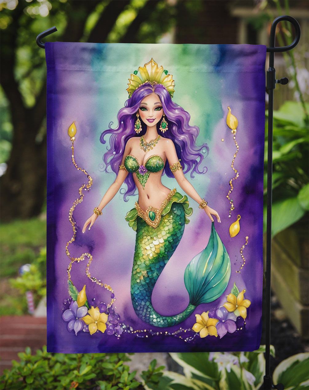Mermaid Mardi Gras Garden Flag Mailbox Decorative Yard Banner Outside Patio Artwork for Flower Beds, Garden Size, Multicolor