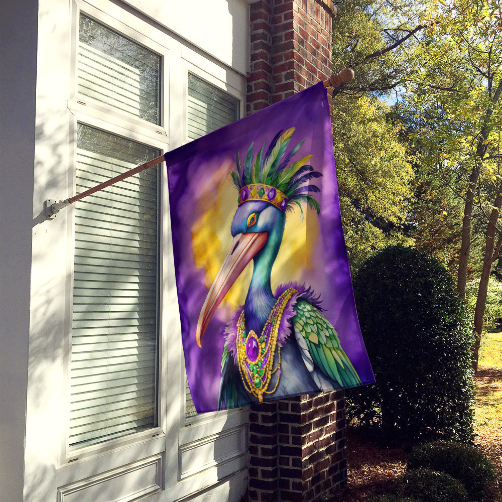 Pelican Mardi Gras House Flag 28x40 Porch Sleeve Pole Decorative Outside Yard Banner Artwork Wall Hanging, Polyester