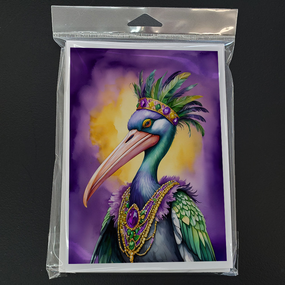 Pelican Mardi Gras Greeting Cards Pack of 8 Blank Cards with Envelopes Whimsical A7 Size 5x7