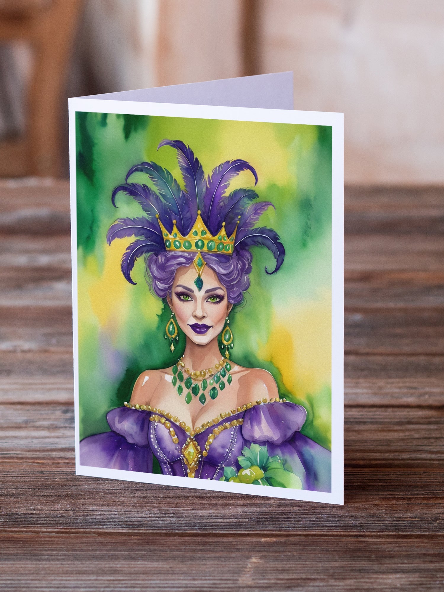 Queen of Mardi Gras Greeting Cards Pack of 8 Blank Cards with Envelopes Whimsical A7 Size 5x7