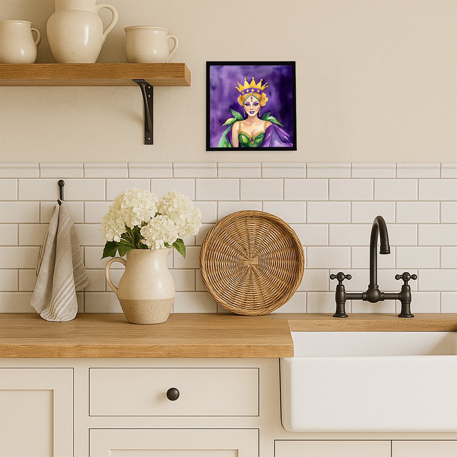 Queen of Mardi Gras Framed Metal Print Bathroom, Kitchen, Office, Home Decor Wall Art Ready to Hang, Square, 8X8