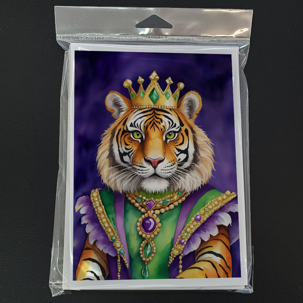 Tiger the King of Mardi Gras Greeting Cards Pack of 8 Blank Cards with Envelopes Whimsical A7 Size 5x7