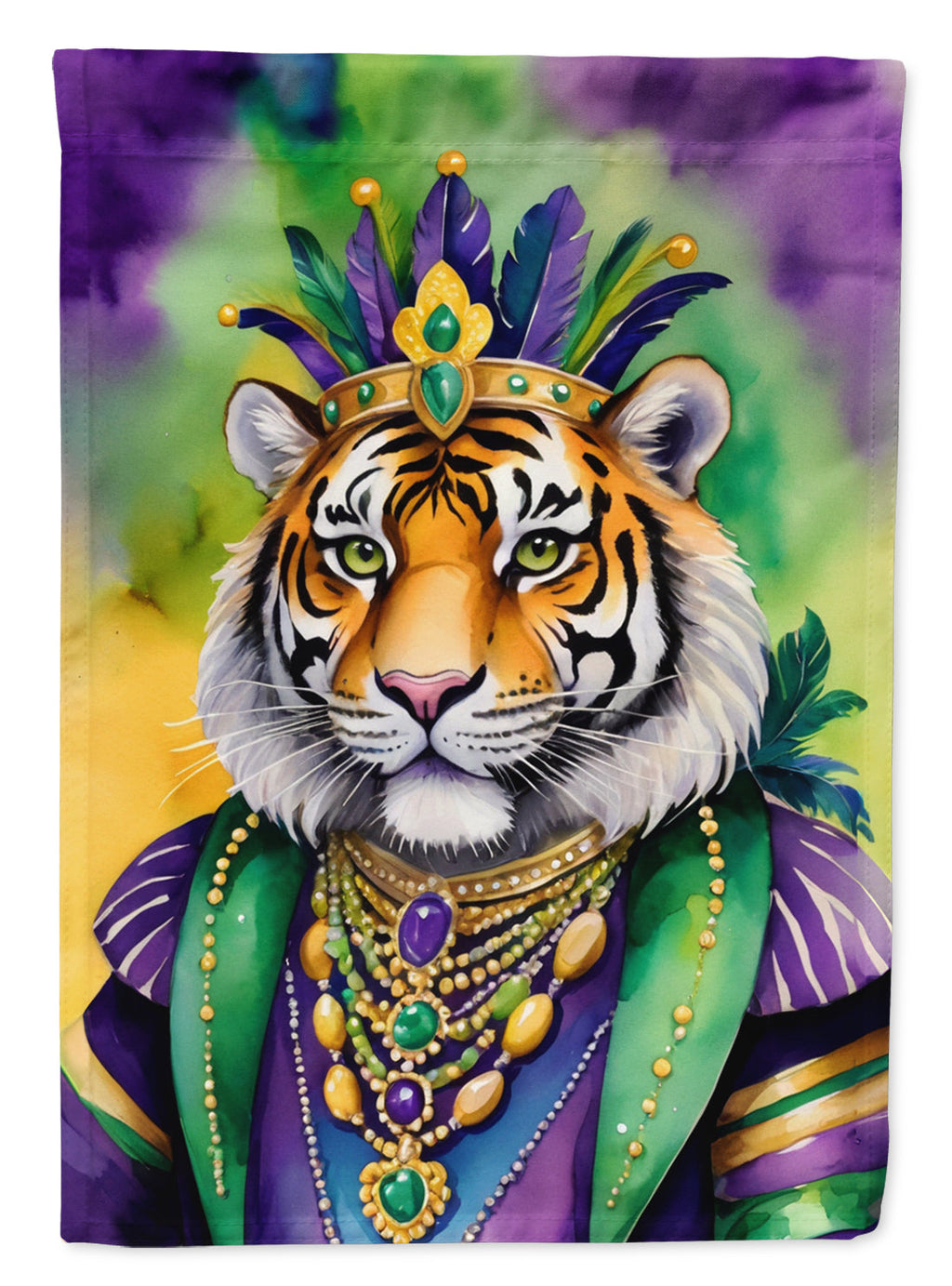 Tiger the King of Mardi Gras House Flag 28x40 Porch Sleeve Pole Decorative Outside Yard Banner Artwork Wall Hanging, Polyester