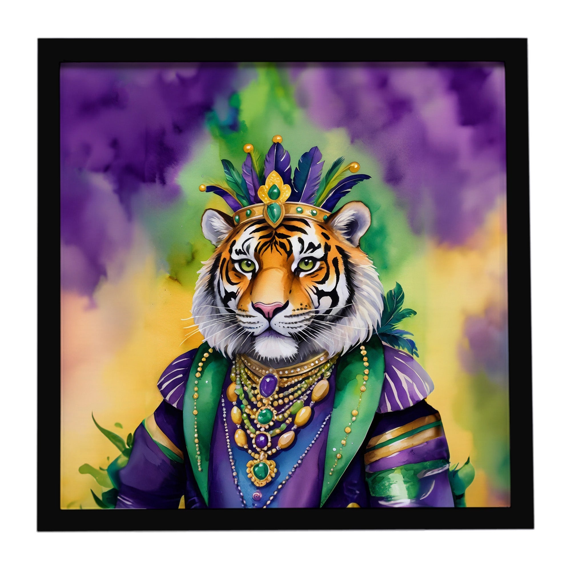 Tiger the King of Mardi Gras Framed Metal Print Bathroom, Kitchen, Office, Home Decor Wall Art Ready to Hang, Square, 8X8