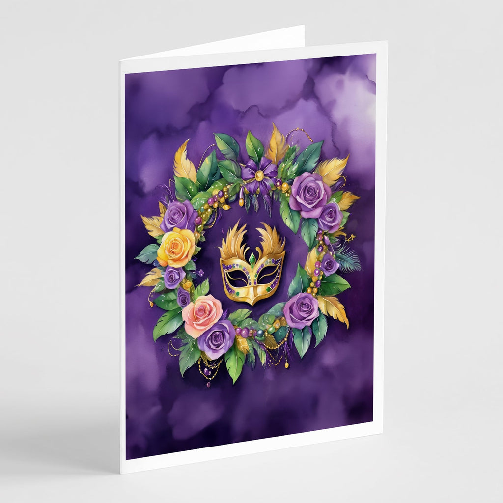 Wreath Mardi Gras Greeting Cards Pack of 8 Blank Cards with Envelopes Whimsical A7 Size 5x7