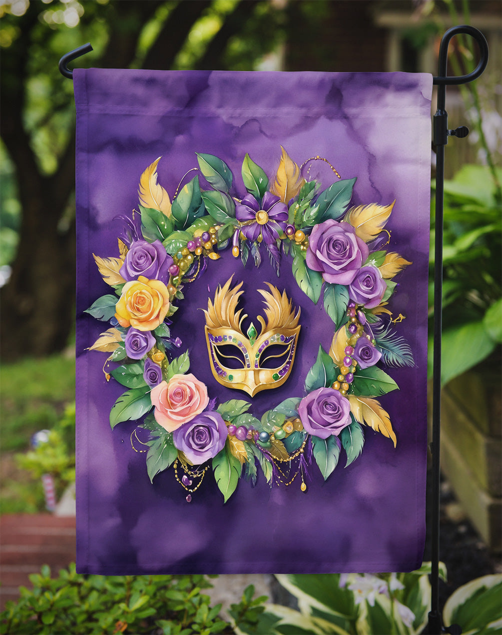 Wreath Mardi Gras Garden Flag Mailbox Decorative Yard Banner Outside Patio Artwork for Flower Beds, Garden Size, Multicolor