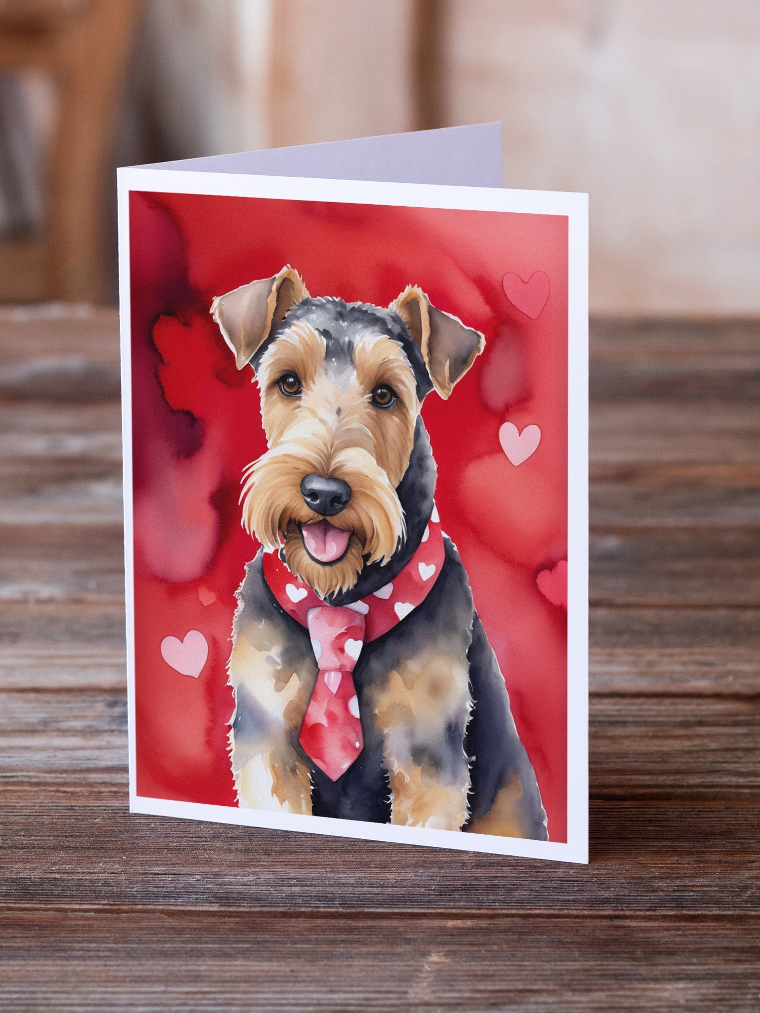 Airedale Terrier My Valentine Greeting Cards Pack of 8 Blank Cards with Envelopes Whimsical A7 Size 5x7