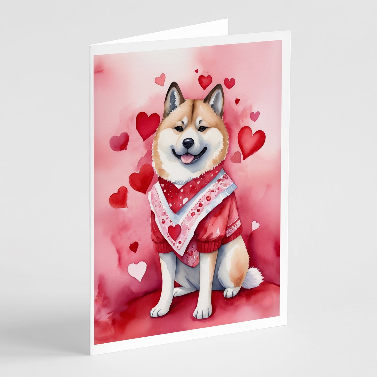 Akita My Valentine Greeting Cards Pack of 8 Blank Cards with Envelopes Whimsical A7 Size 5x7