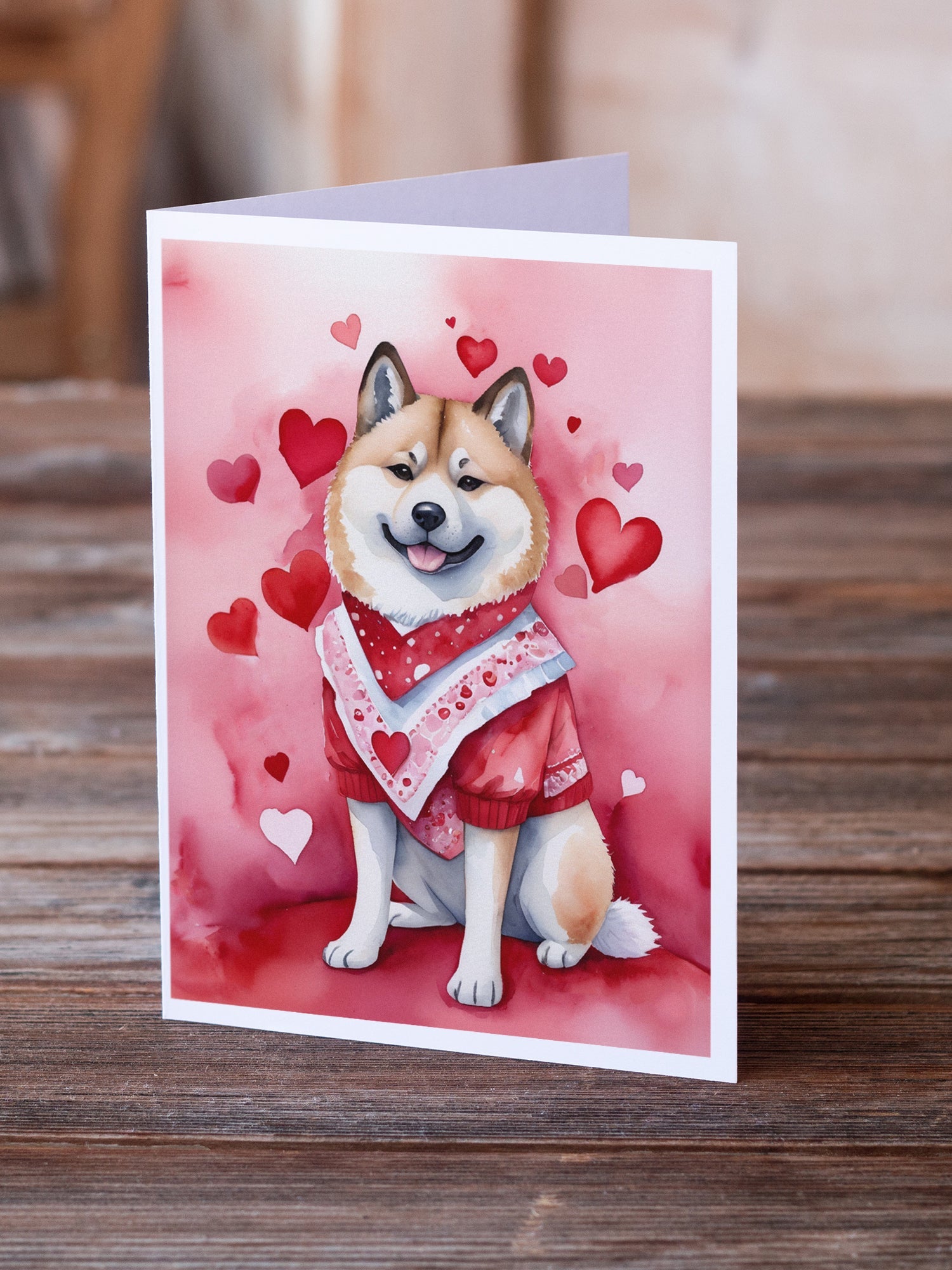 Akita My Valentine Greeting Cards Pack of 8 Blank Cards with Envelopes Whimsical A7 Size 5x7