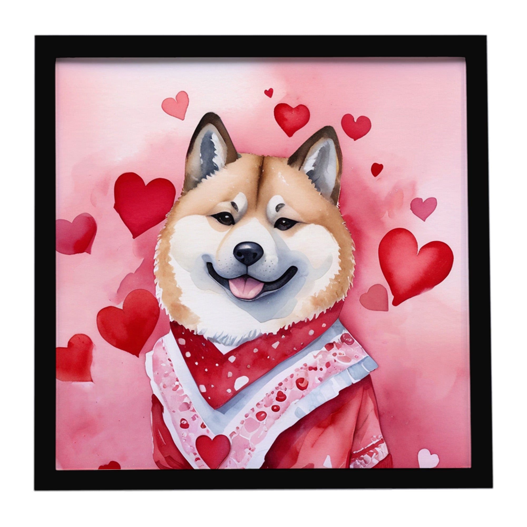 Akita My Valentine Framed Metal Print Bathroom, Kitchen, Office, Home Decor Wall Art Ready to Hang, Square, 8X8