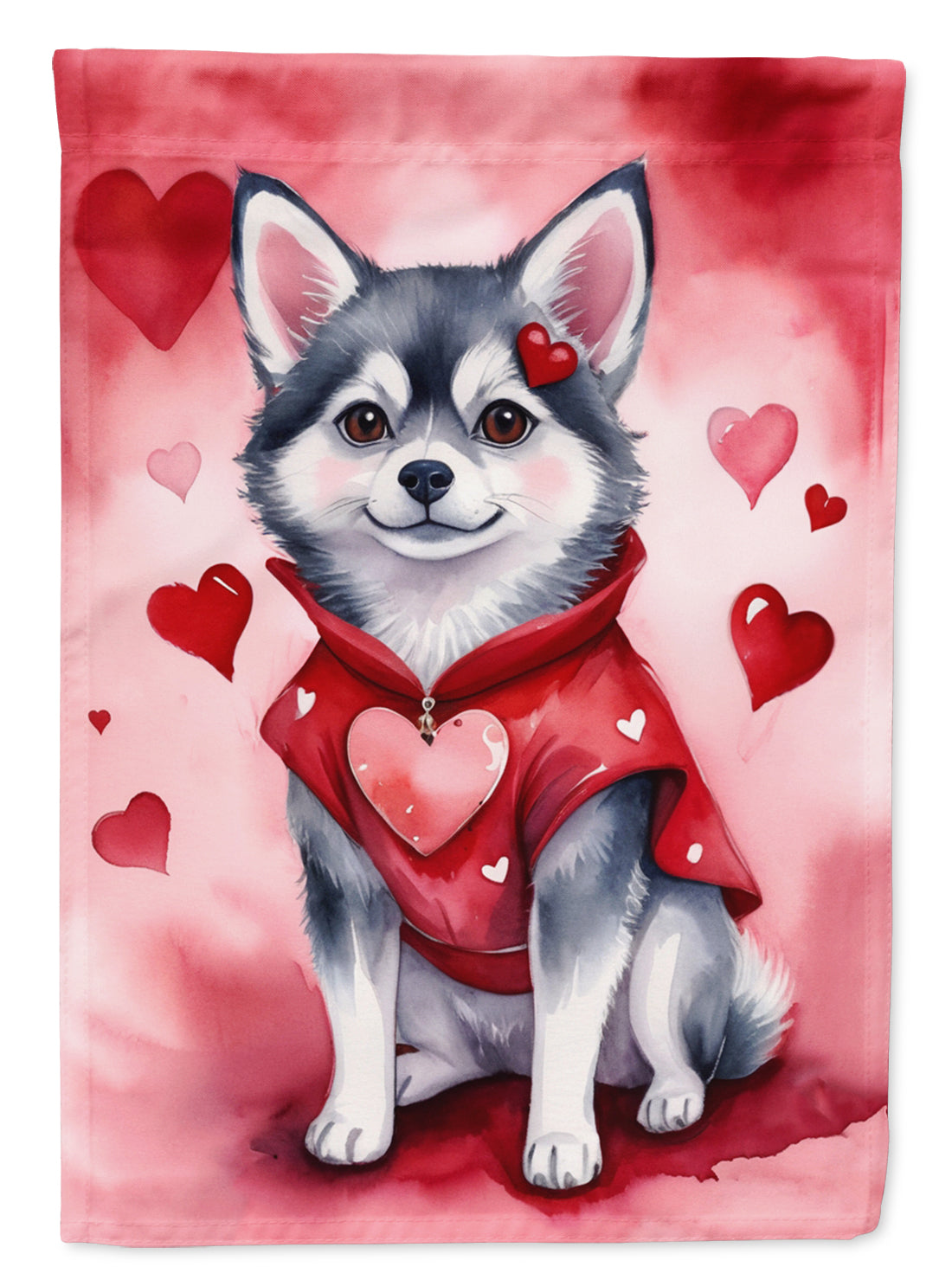 Alaskan Klee Kai My Valentine House Flag 28x40 Porch Sleeve Pole Decorative Outside Yard Banner Artwork Wall Hanging, Polyester