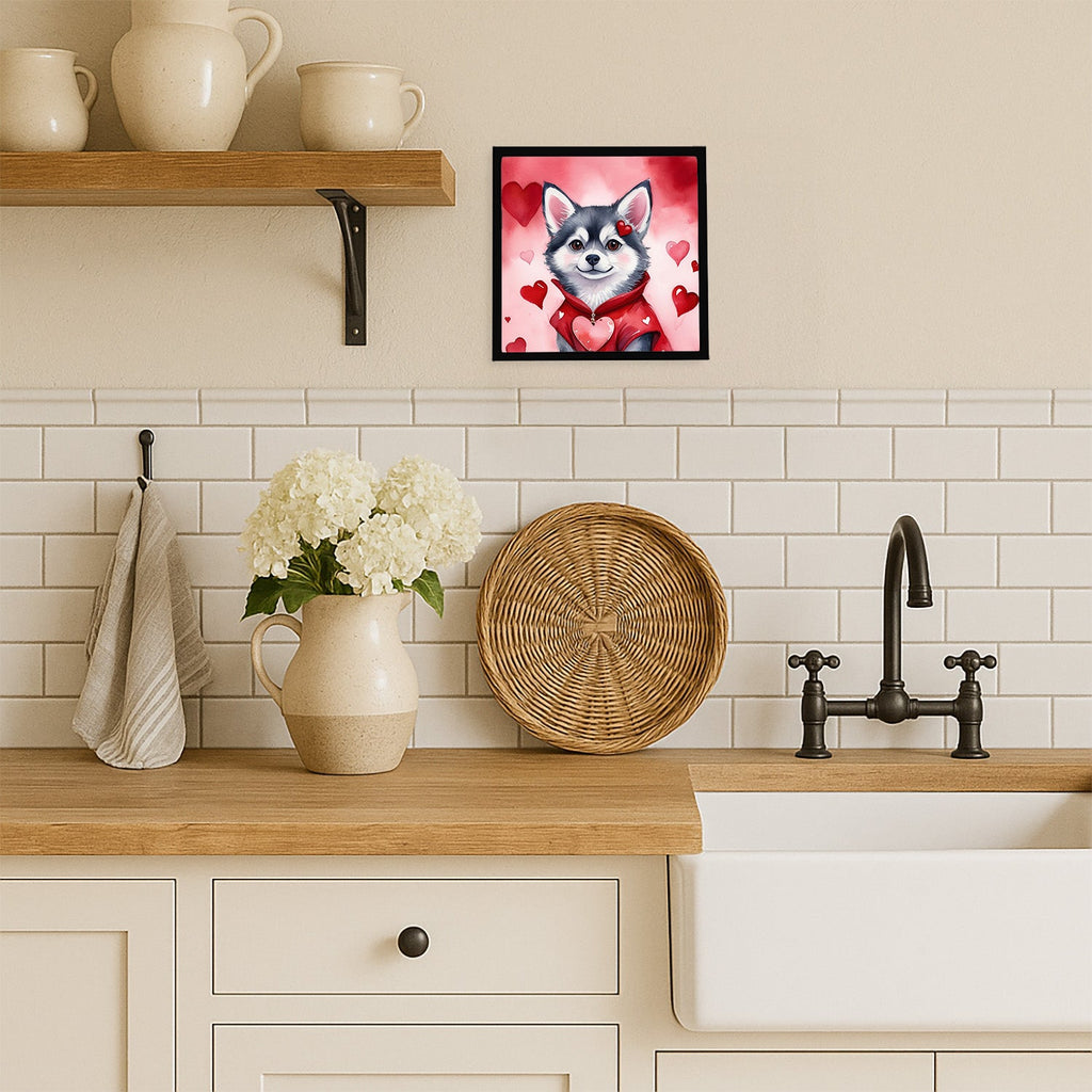 Alaskan Klee Kai My Valentine Framed Metal Print Bathroom, Kitchen, Office, Home Decor Wall Art Ready to Hang, Square, 8X8