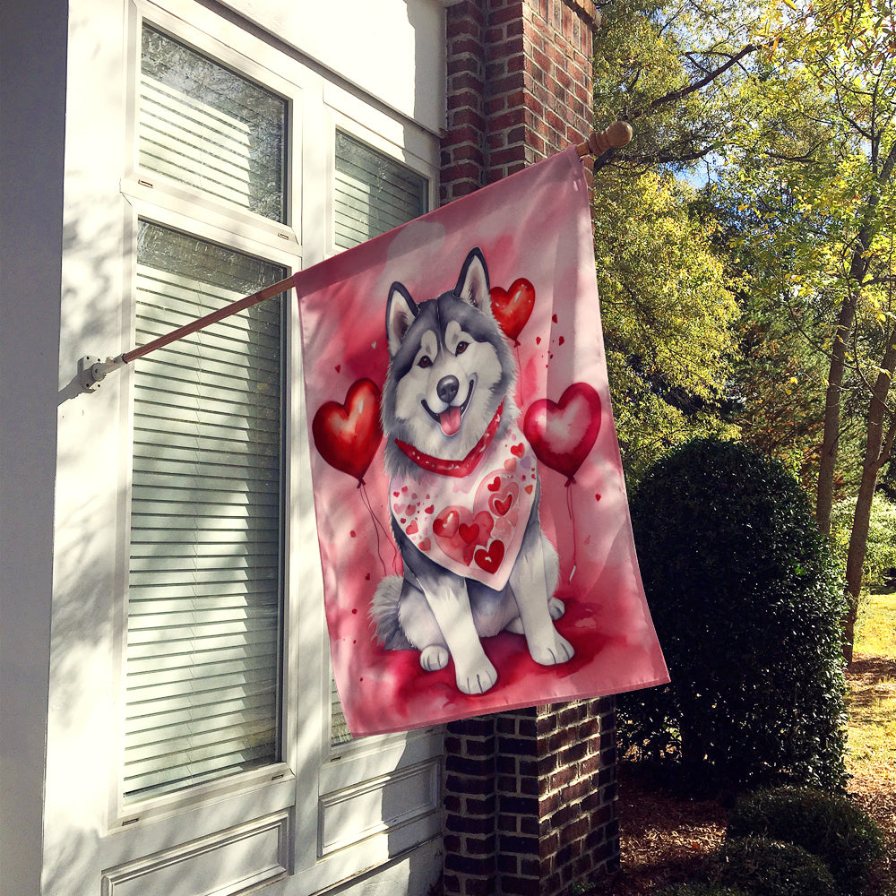 Alaskan Malamute My Valentine House Flag 28x40 Porch Sleeve Pole Decorative Outside Yard Banner Artwork Wall Hanging, Polyester