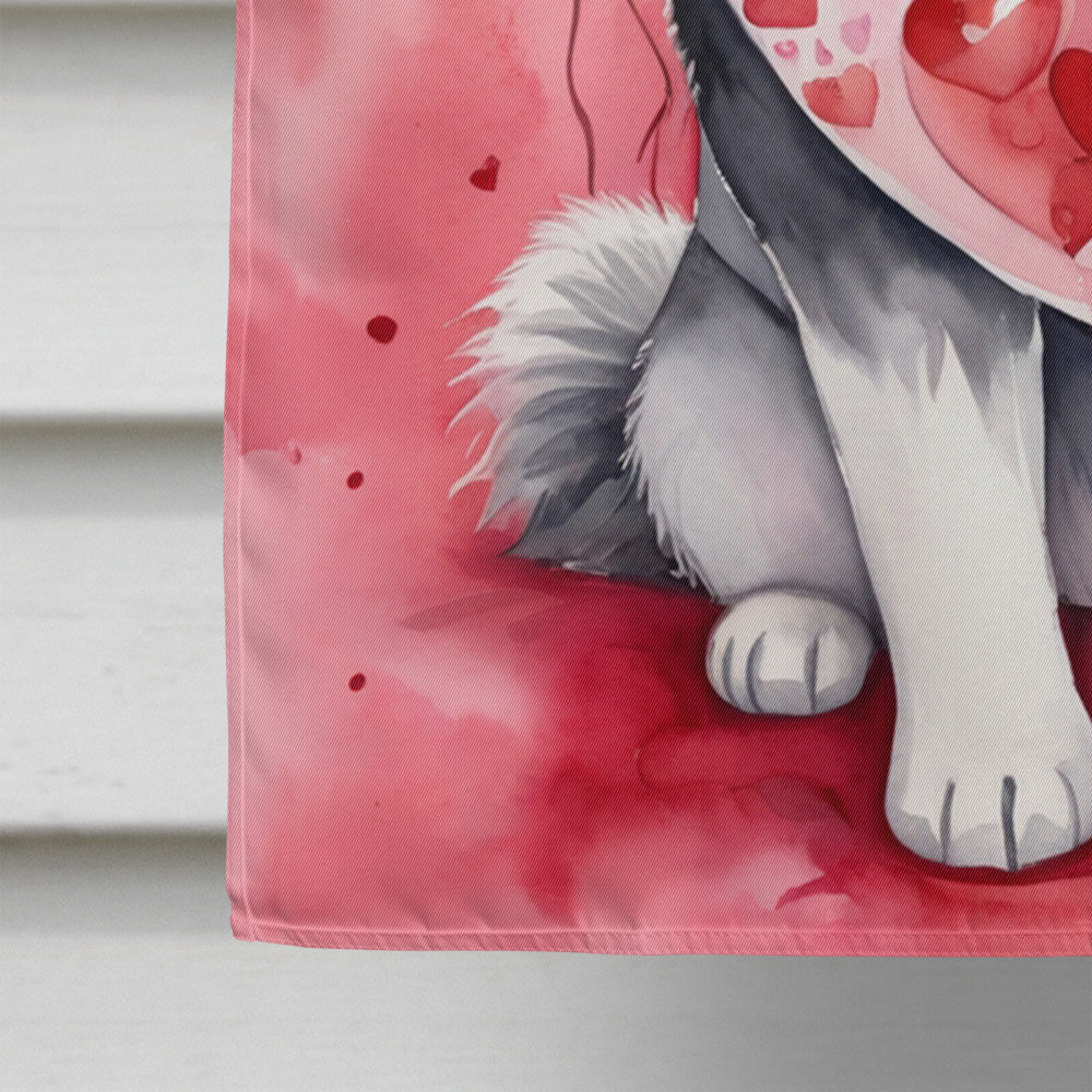 Alaskan Malamute My Valentine House Flag 28x40 Porch Sleeve Pole Decorative Outside Yard Banner Artwork Wall Hanging, Polyester