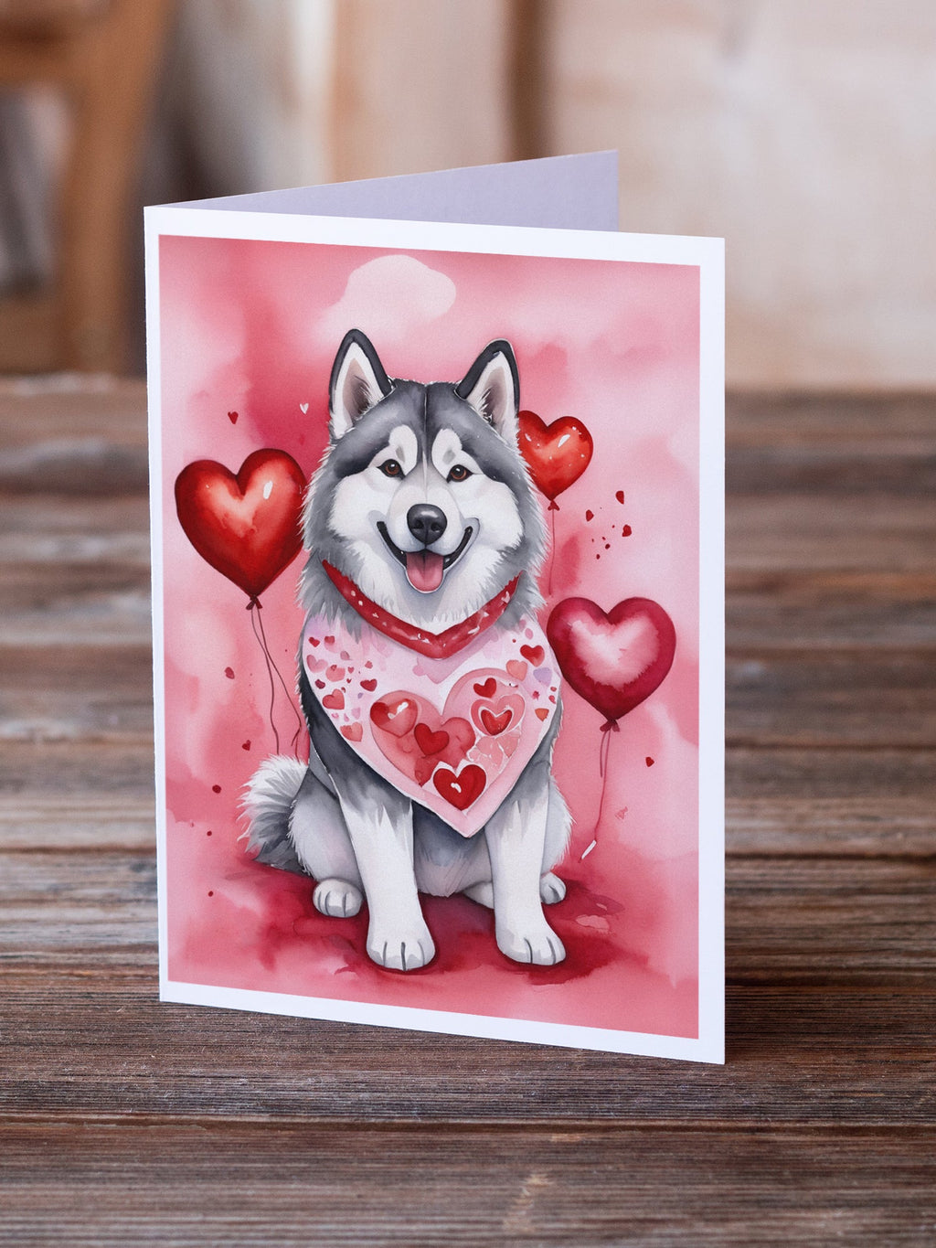 Alaskan Malamute My Valentine Greeting Cards Pack of 8 Blank Cards with Envelopes Whimsical A7 Size 5x7
