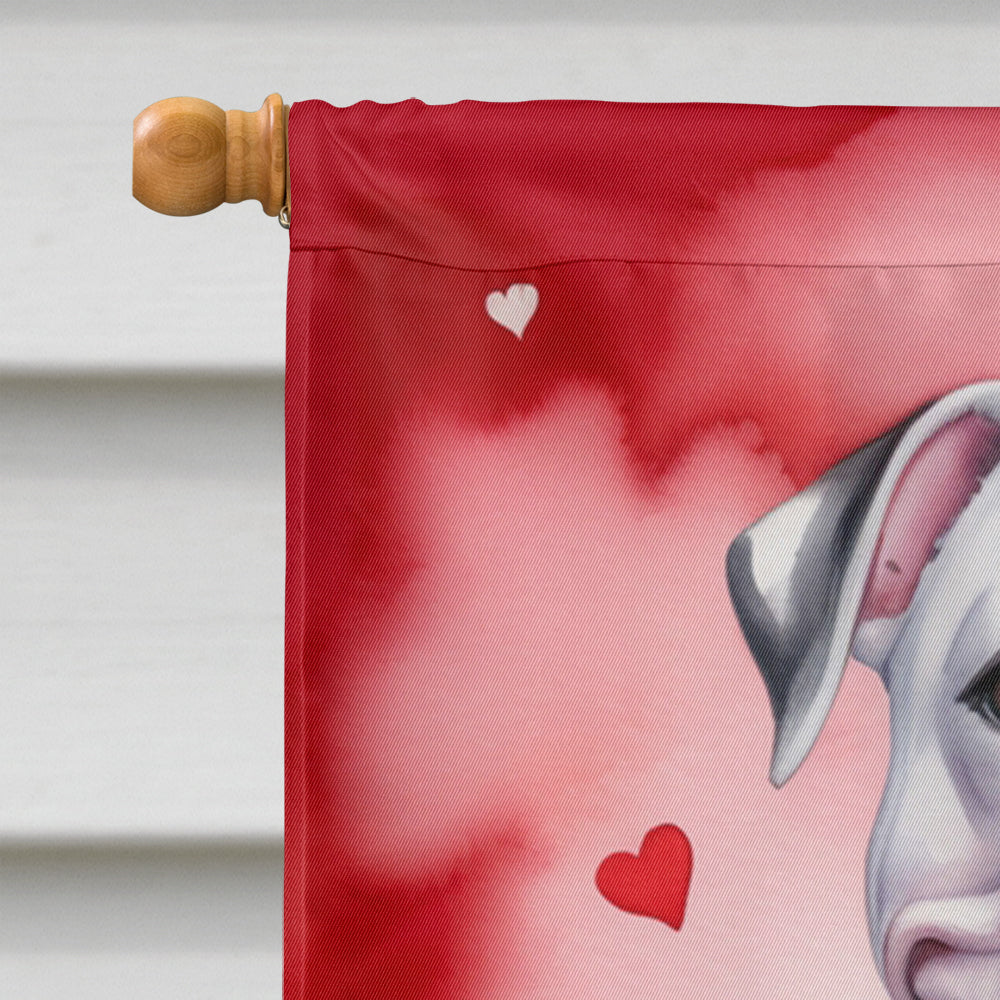 American Bulldog My Valentine House Flag 28x40 Porch Sleeve Pole Decorative Outside Yard Banner Artwork Wall Hanging, Polyester