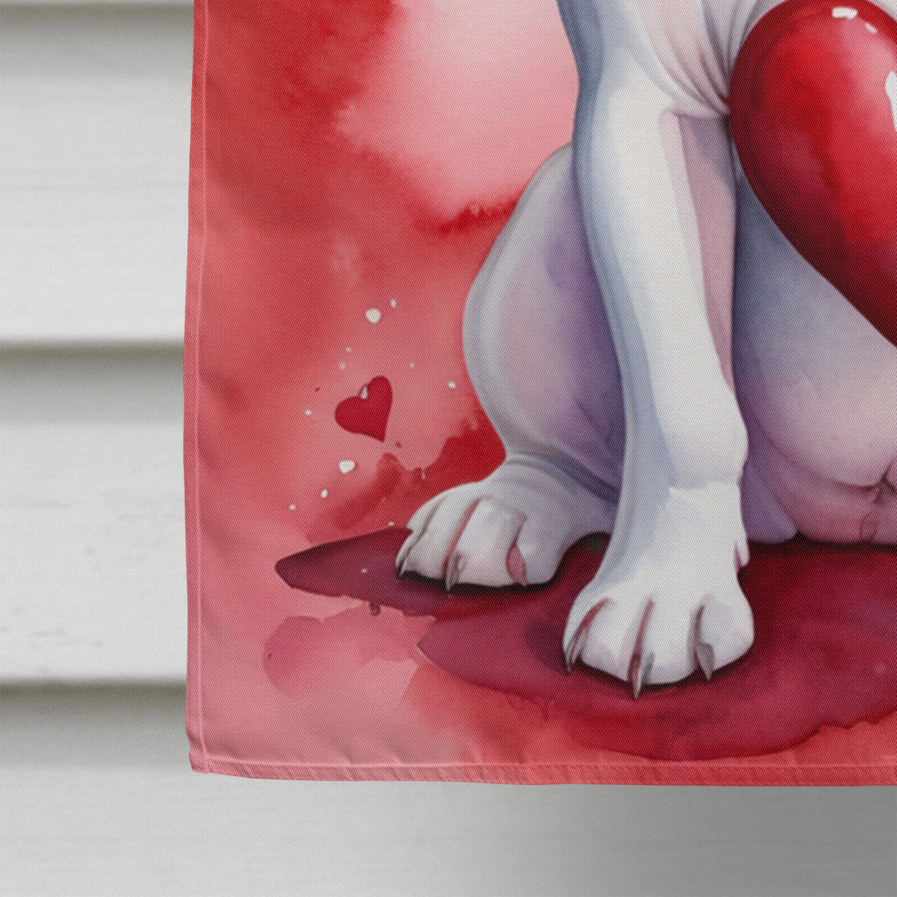 American Bulldog My Valentine House Flag 28x40 Porch Sleeve Pole Decorative Outside Yard Banner Artwork Wall Hanging, Polyester