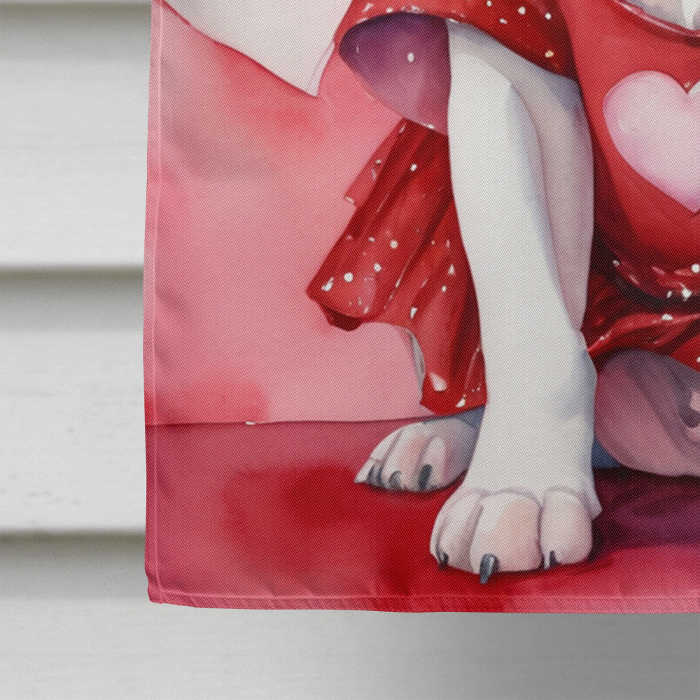American Bulldog My Valentine House Flag 28x40 Porch Sleeve Pole Decorative Outside Yard Banner Artwork Wall Hanging, Polyester