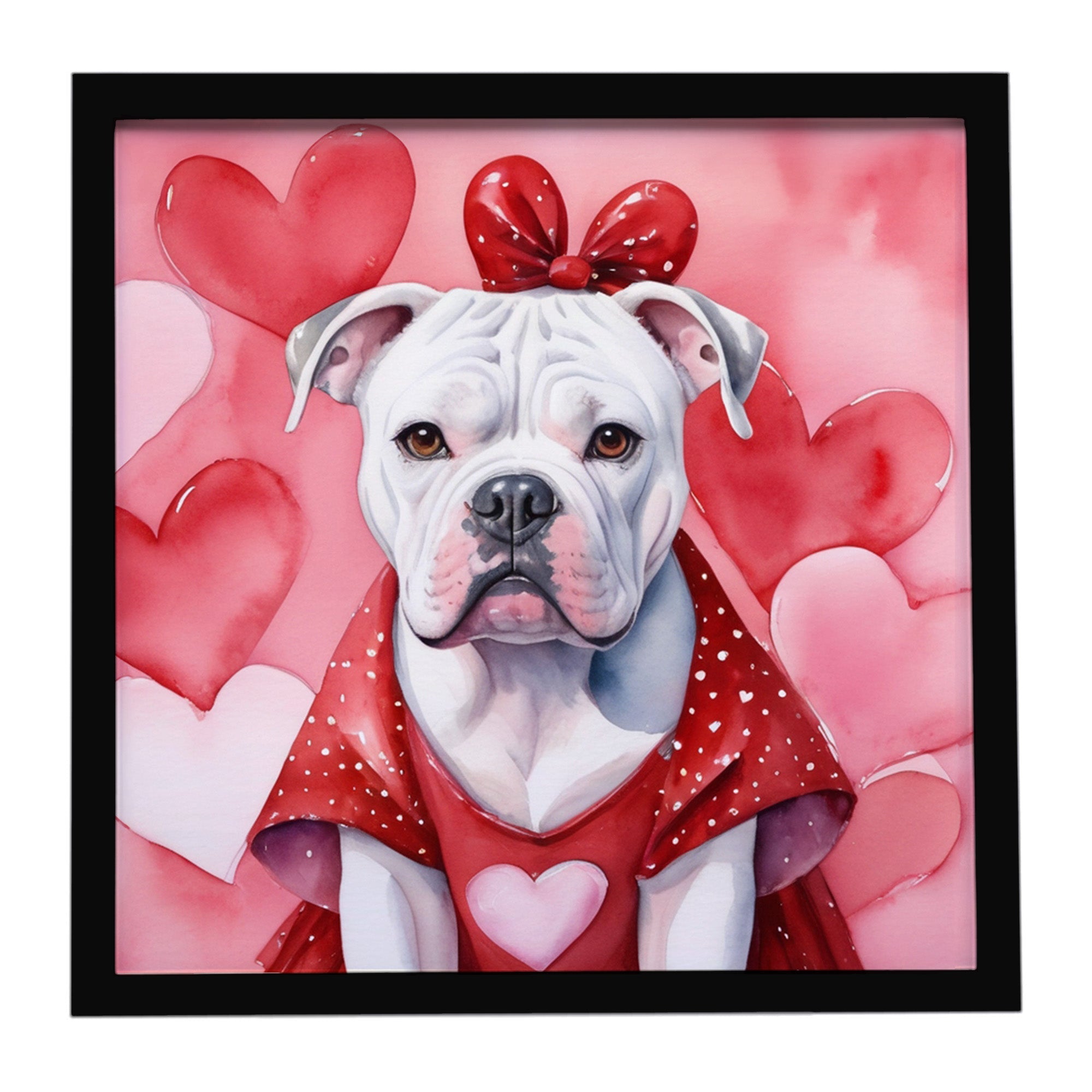 American Bulldog My Valentine Framed Metal Print Bathroom, Kitchen, Office, Home Decor Wall Art Ready to Hang, Square, 8X8