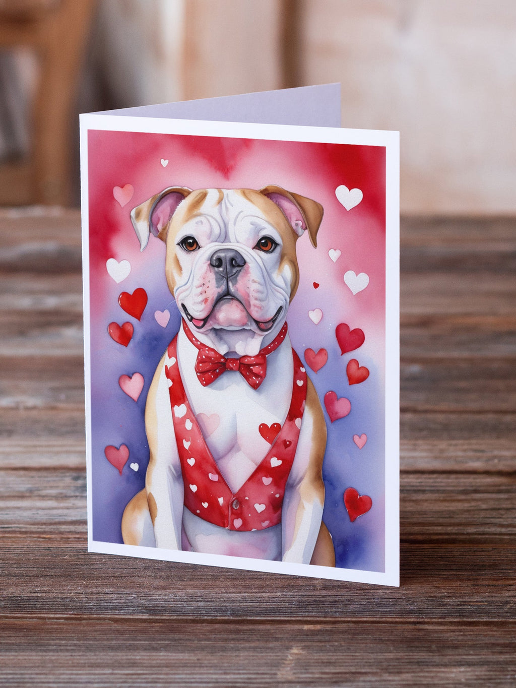 American Bulldog My Valentine Greeting Cards Pack of 8 Blank Cards with Envelopes Whimsical A7 Size 5x7