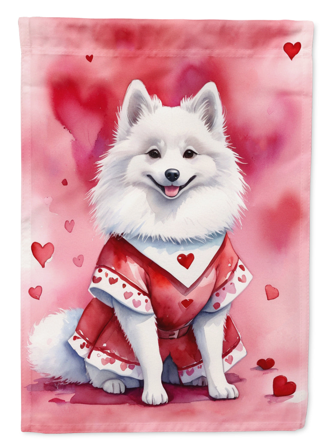 American Eskimo My Valentine House Flag 28x40 Porch Sleeve Pole Decorative Outside Yard Banner Artwork Wall Hanging, Polyester