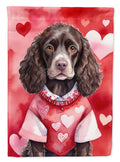 American Water Spaniel My Valentine House Flag 28x40 Porch Sleeve Pole Decorative Outside Yard Banner Artwork Wall Hanging, Polyester