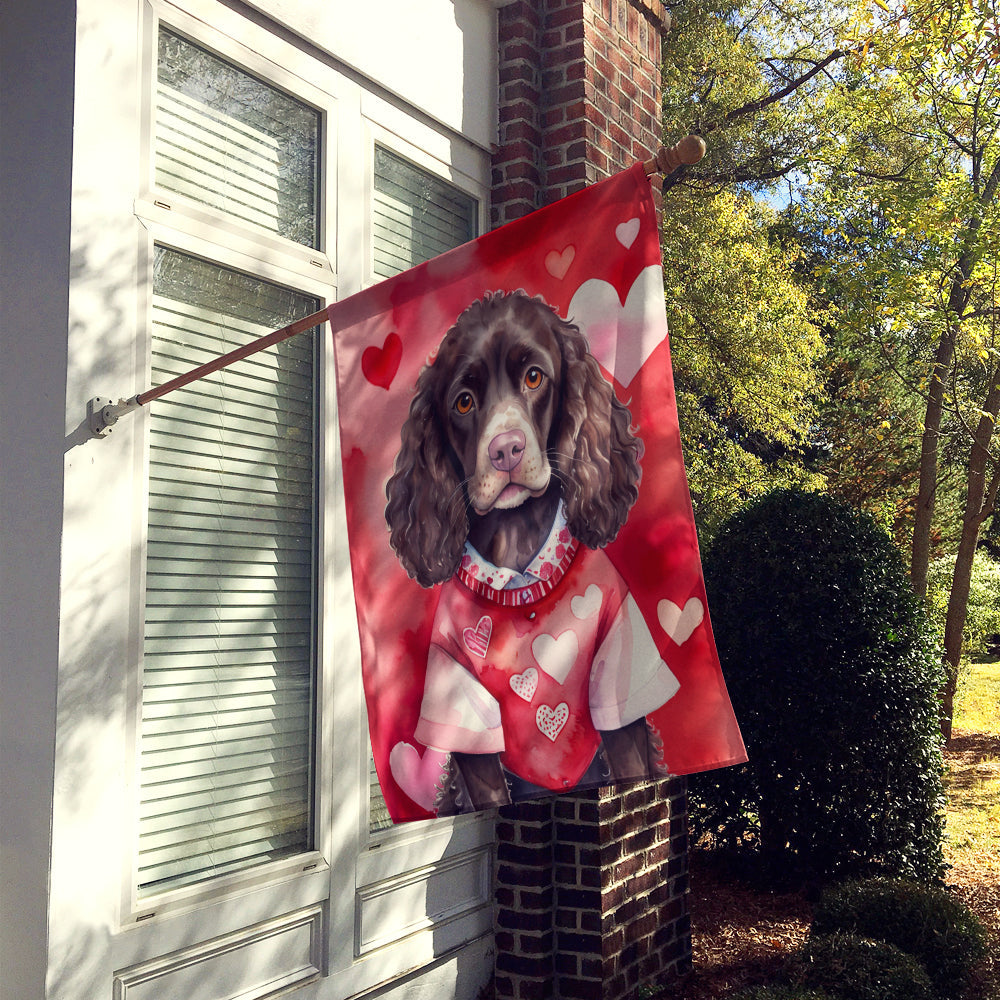 American Water Spaniel My Valentine House Flag 28x40 Porch Sleeve Pole Decorative Outside Yard Banner Artwork Wall Hanging, Polyester
