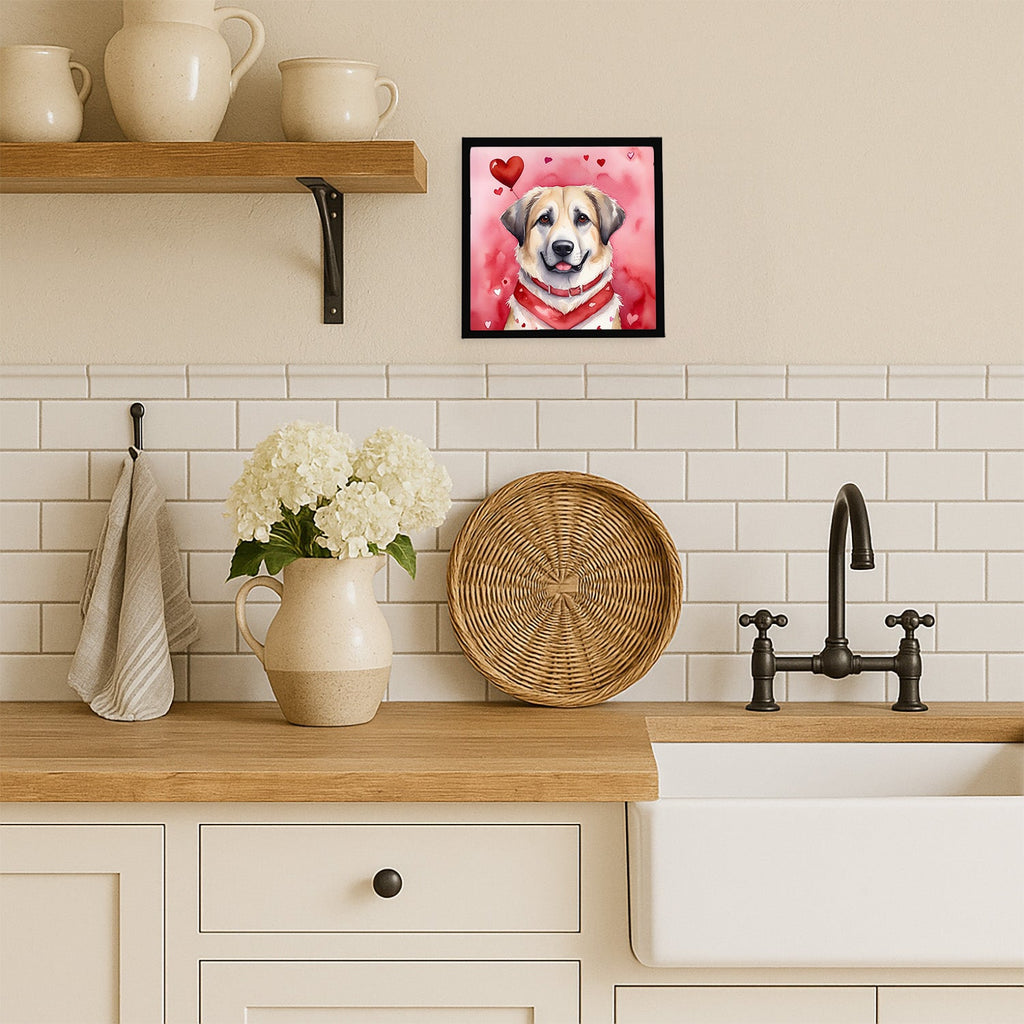 Anatolian Shepherd Dog My Valentine Framed Metal Print Bathroom, Kitchen, Office, Home Decor Wall Art Ready to Hang, Square, 8X8