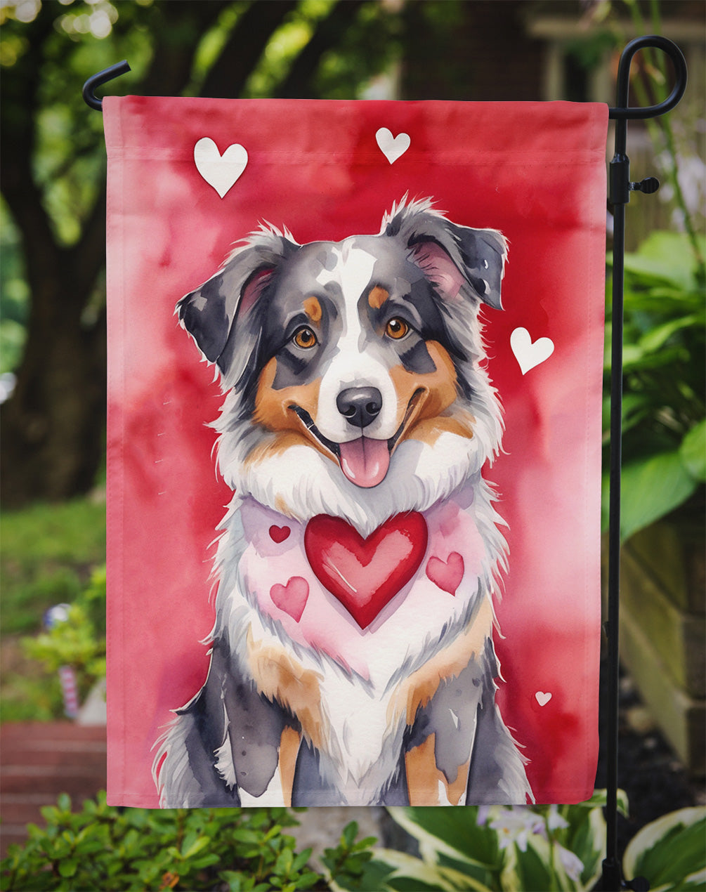 Australian Shepherd My Valentine Garden Flag Mailbox Decorative Yard Banner Outside Patio Artwork for Flower Beds, Garden Size, Multicolor