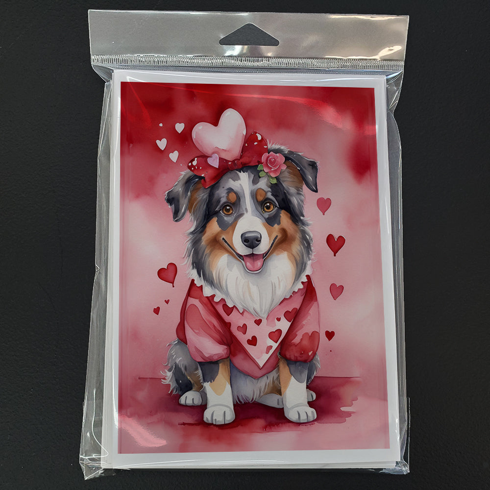 Australian Shepherd My Valentine Greeting Cards Pack of 8 Blank Cards with Envelopes Whimsical A7 Size 5x7