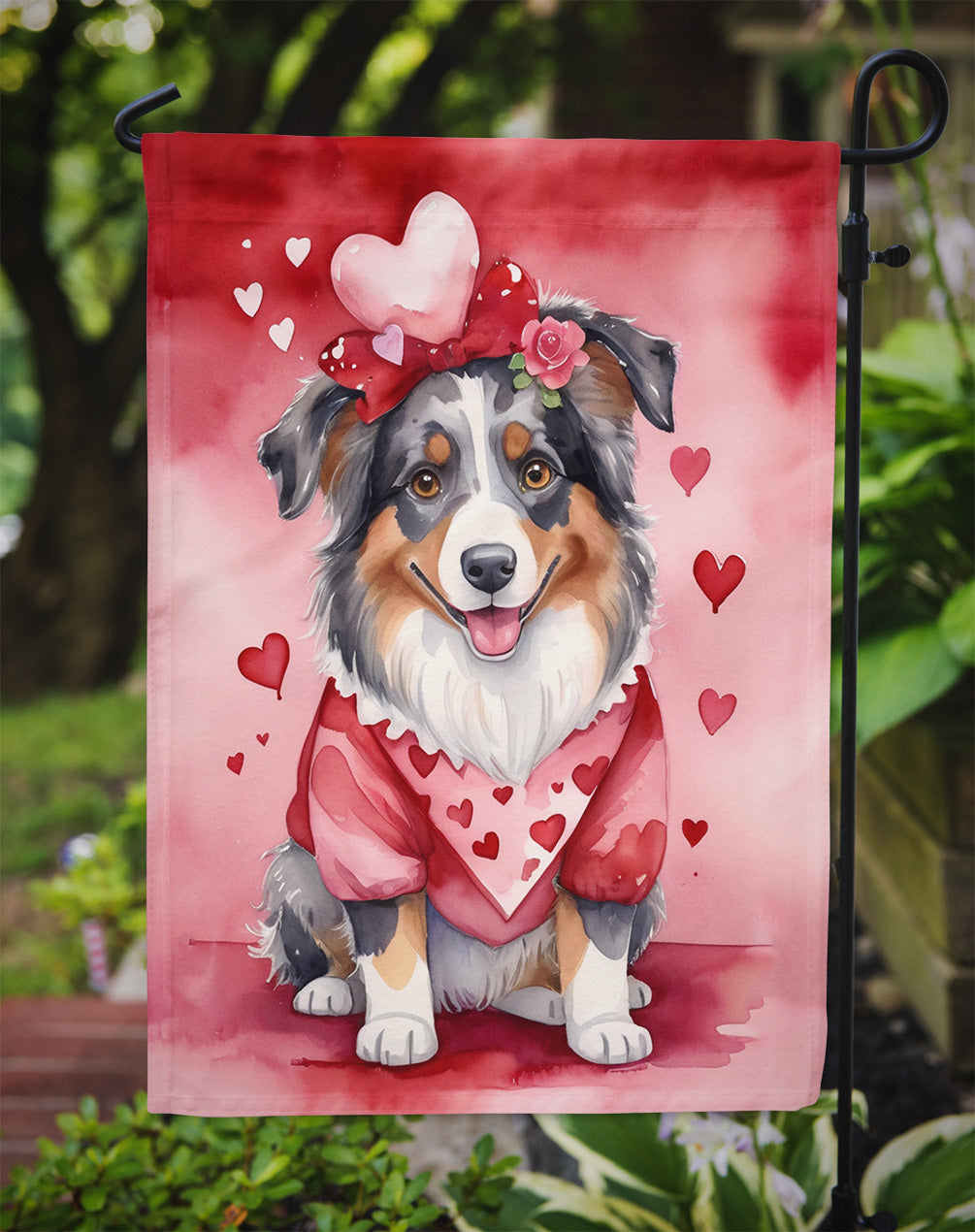 Australian Shepherd My Valentine Garden Flag Mailbox Decorative Yard Banner Outside Patio Artwork for Flower Beds, Garden Size, Multicolor