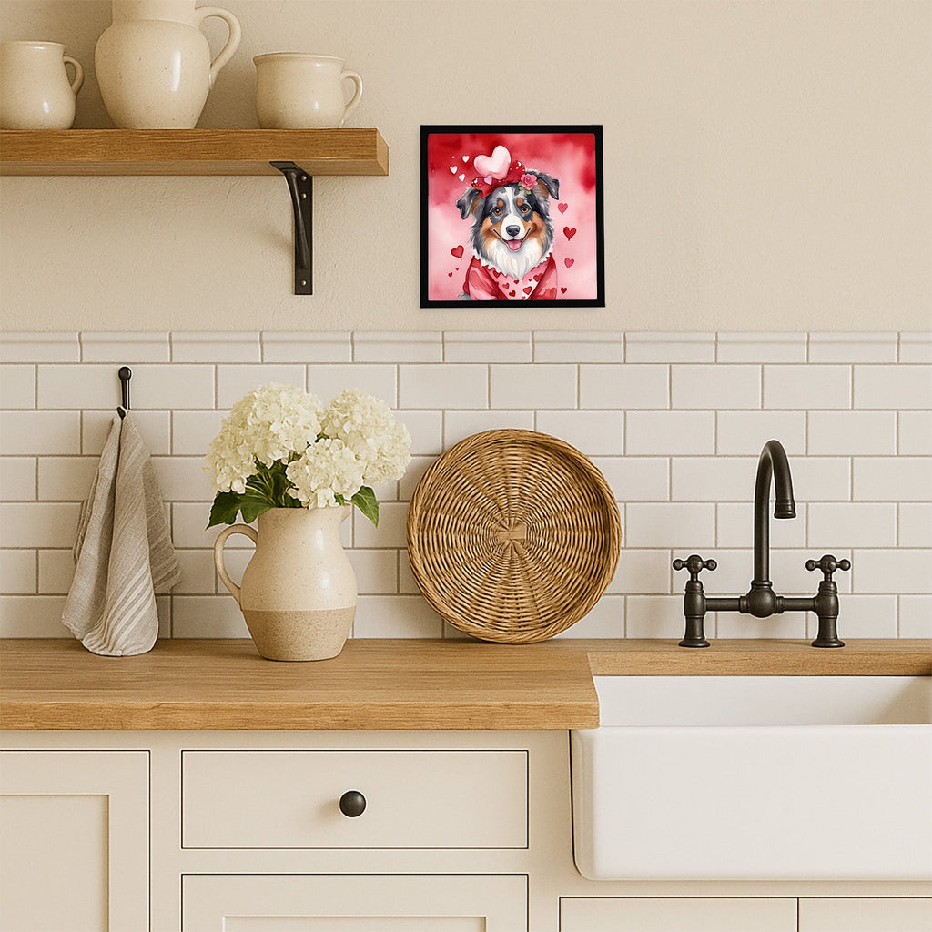 Australian Shepherd My Valentine Framed Metal Print Bathroom, Kitchen, Office, Home Decor Wall Art Ready to Hang, Square, 8X8