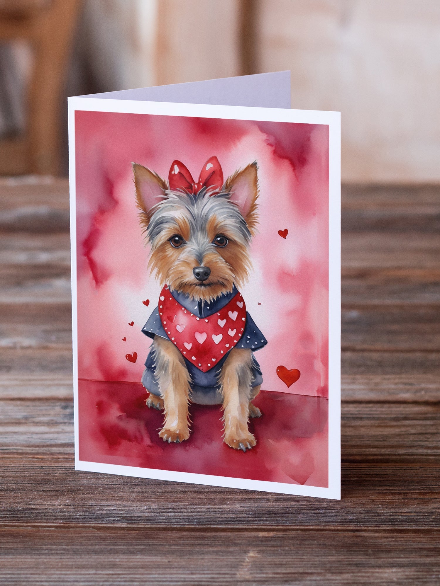 Australian Terrier My Valentine Greeting Cards Pack of 8 Blank Cards with Envelopes Whimsical A7 Size 5x7