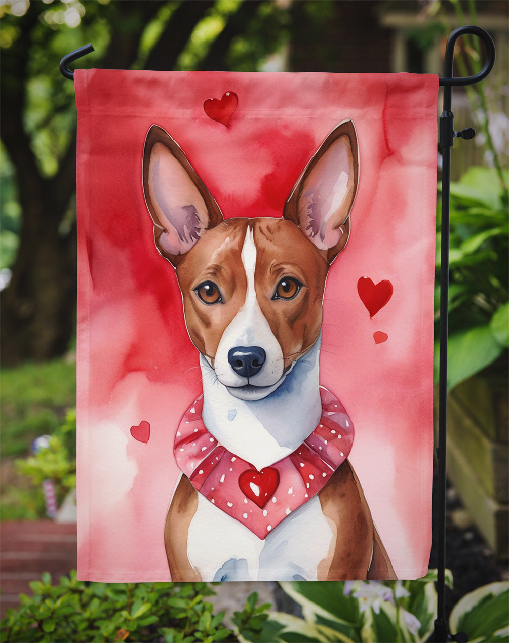 Basenji My Valentine Garden Flag Mailbox Decorative Yard Banner Outside Patio Artwork for Flower Beds, Garden Size, Multicolor