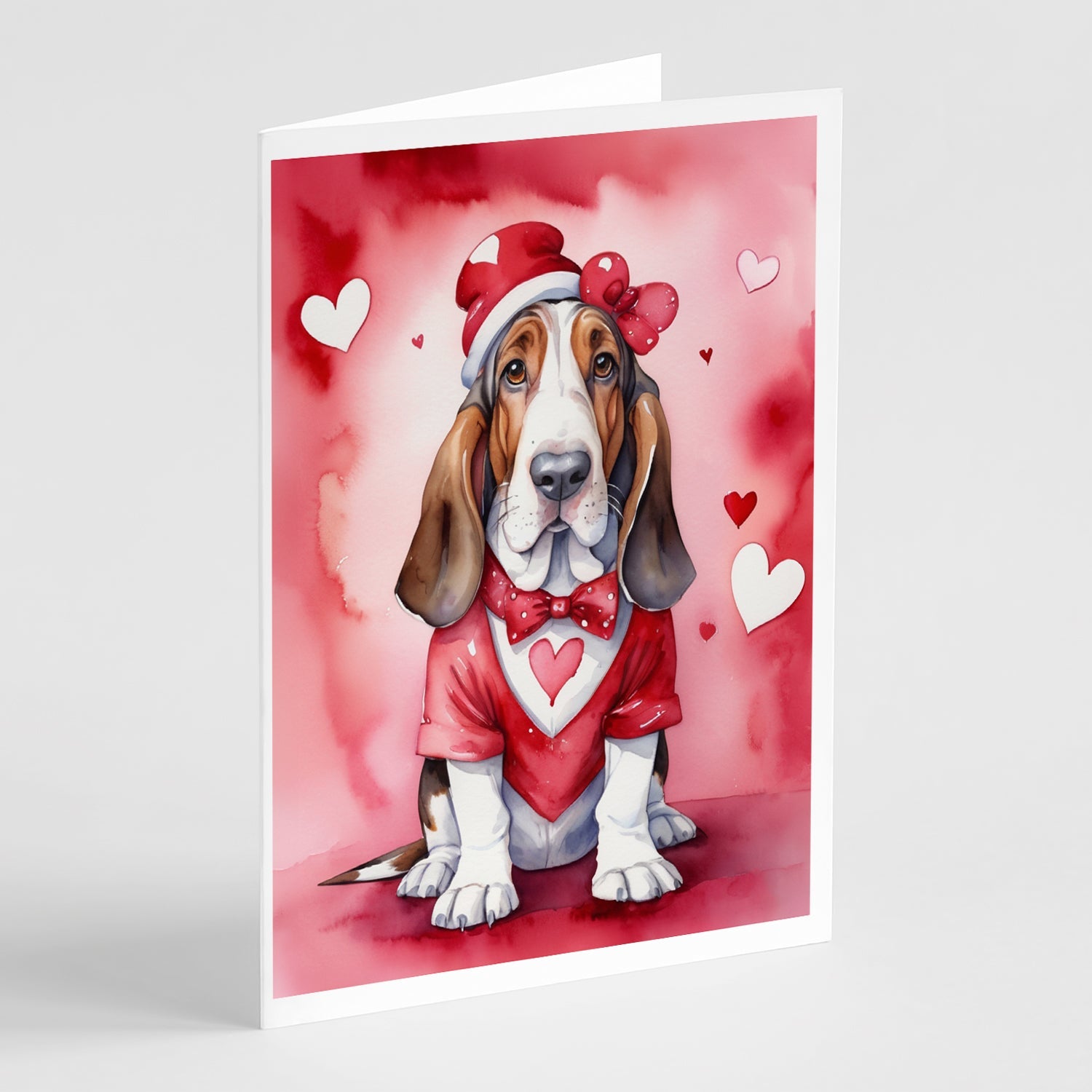 Basset Hound My Valentine Greeting Cards Pack of 8 Blank Cards with Envelopes Whimsical A7 Size 5x7