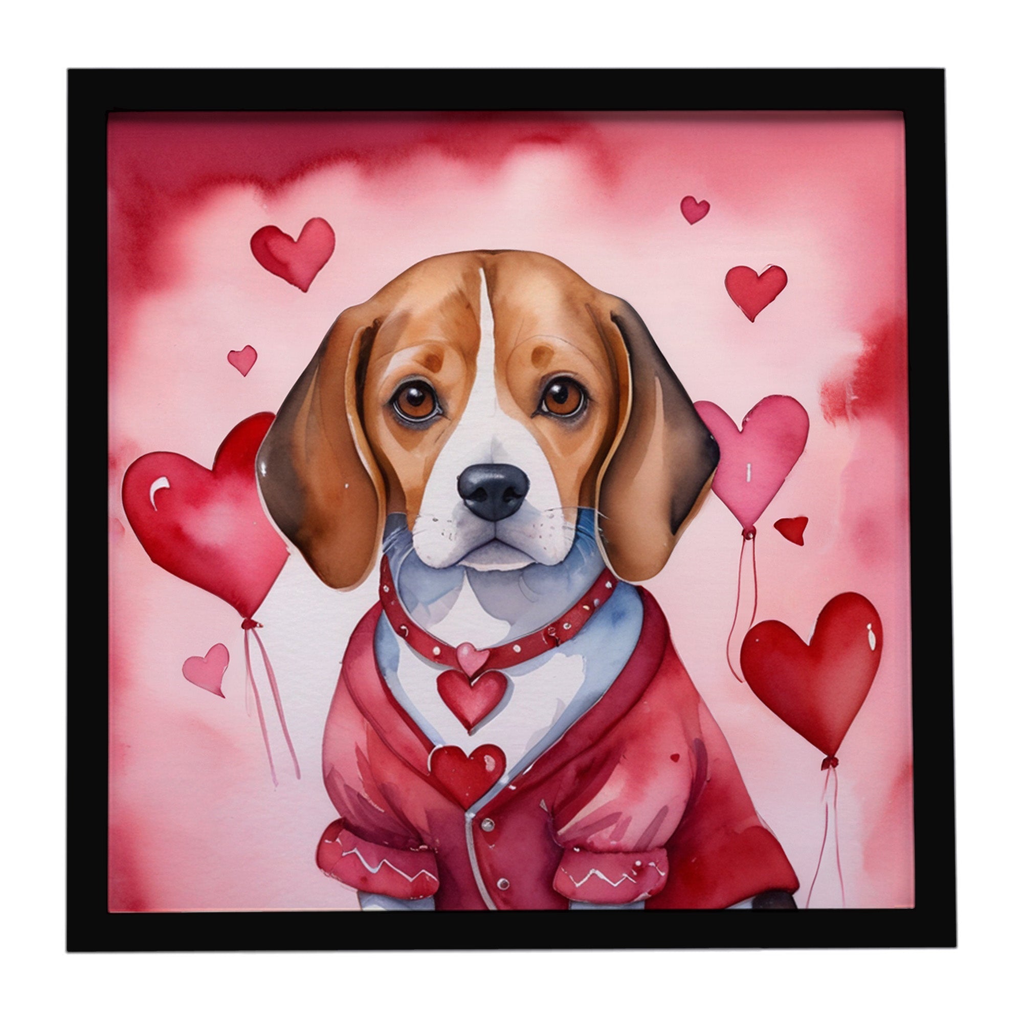 Beagle My Valentine Framed Metal Print Bathroom, Kitchen, Office, Home Decor Wall Art Ready to Hang, Square, 8X8