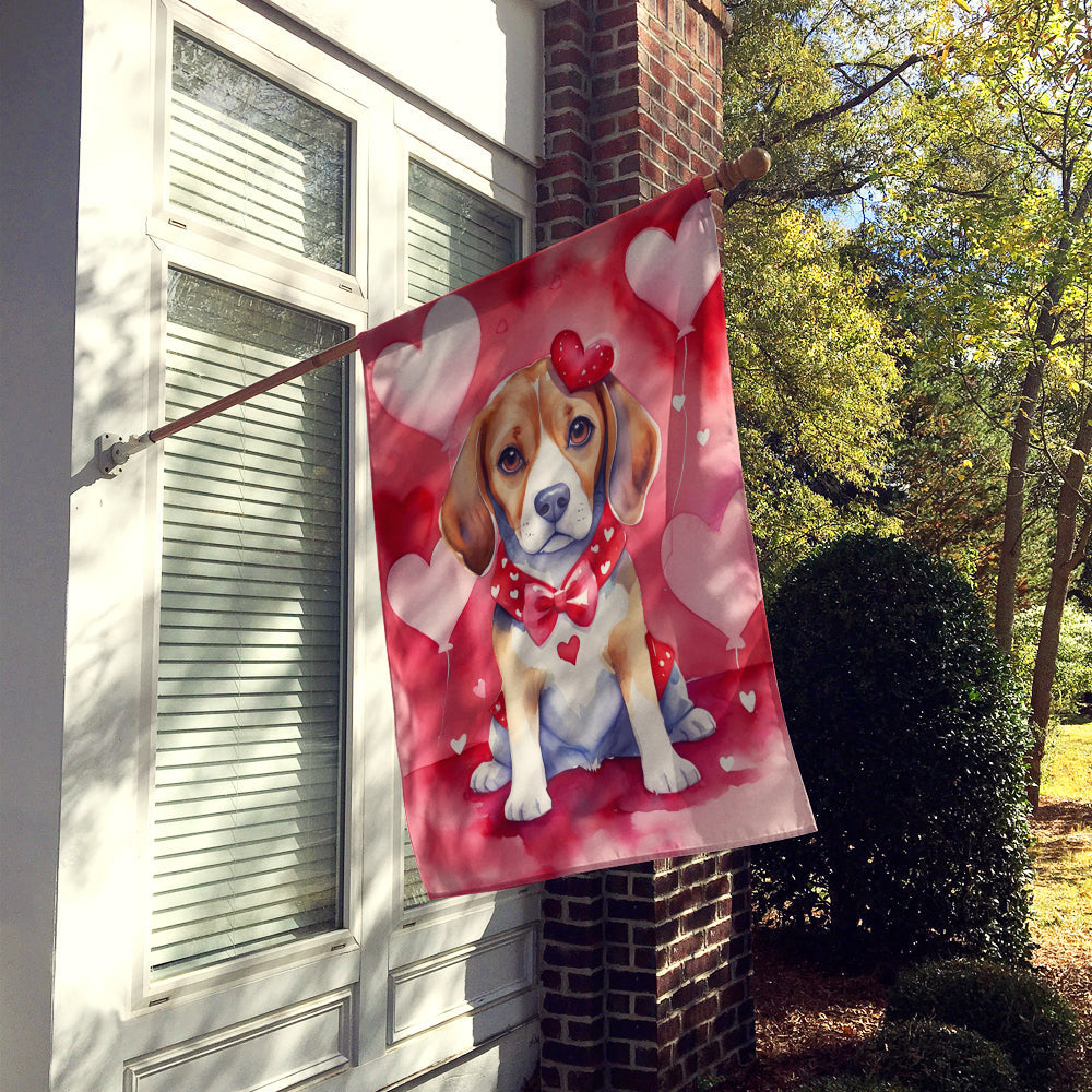 Beagle My Valentine House Flag 28x40 Porch Sleeve Pole Decorative Outside Yard Banner Artwork Wall Hanging, Polyester