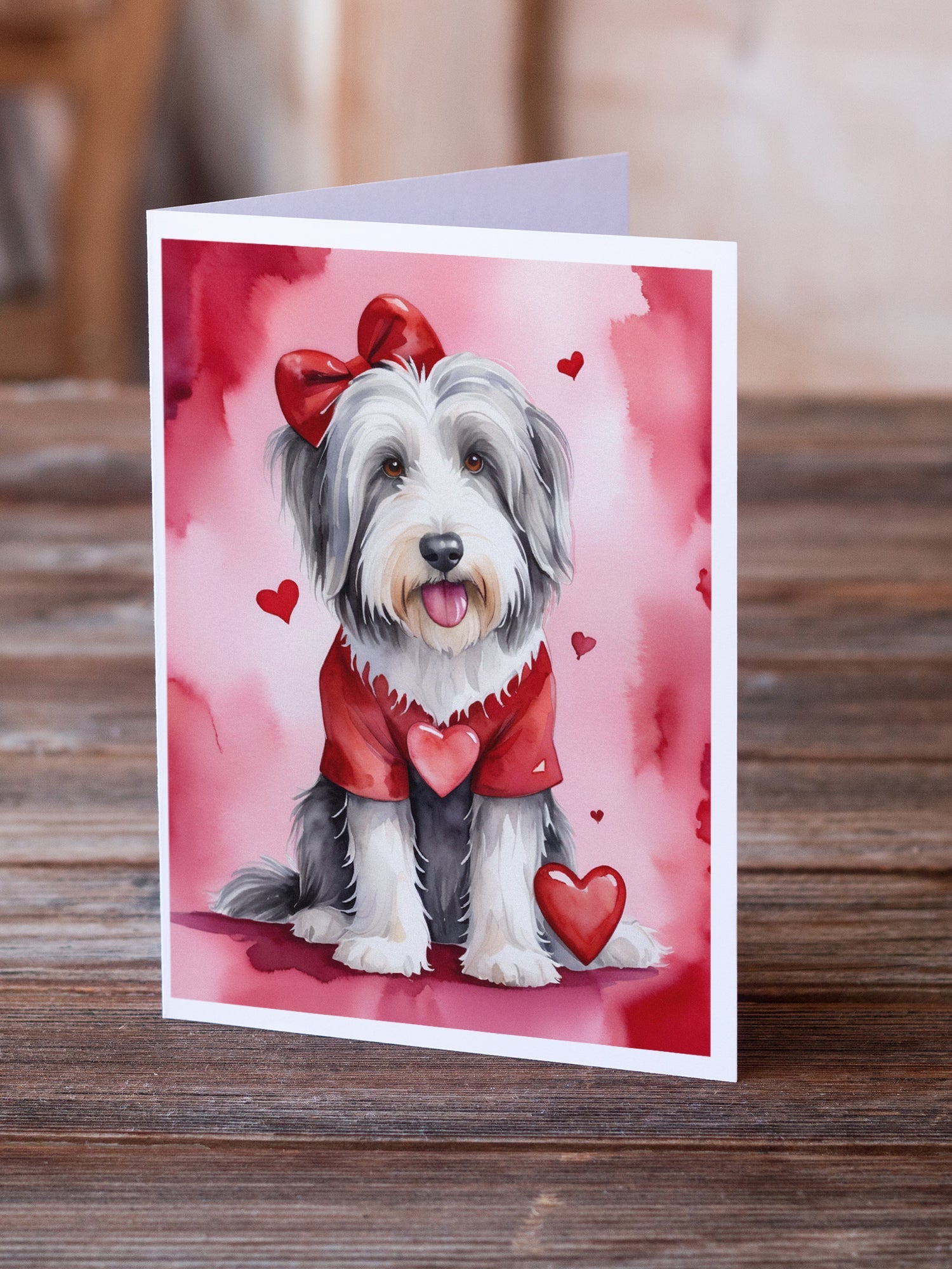 Bearded Collie My Valentine Greeting Cards Pack of 8 Blank Cards with Envelopes Whimsical A7 Size 5x7