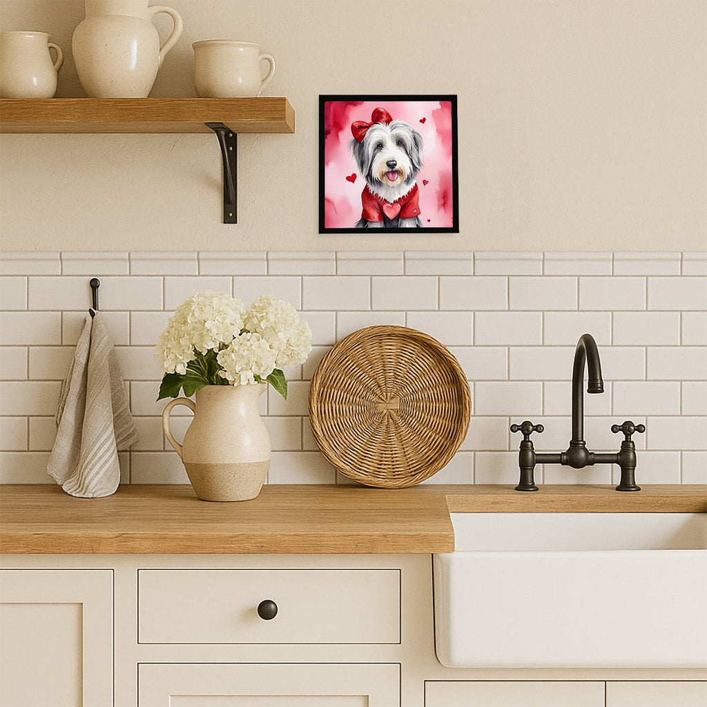 Bearded Collie My Valentine Framed Metal Print Bathroom, Kitchen, Office, Home Decor Wall Art Ready to Hang, Square, 8X8
