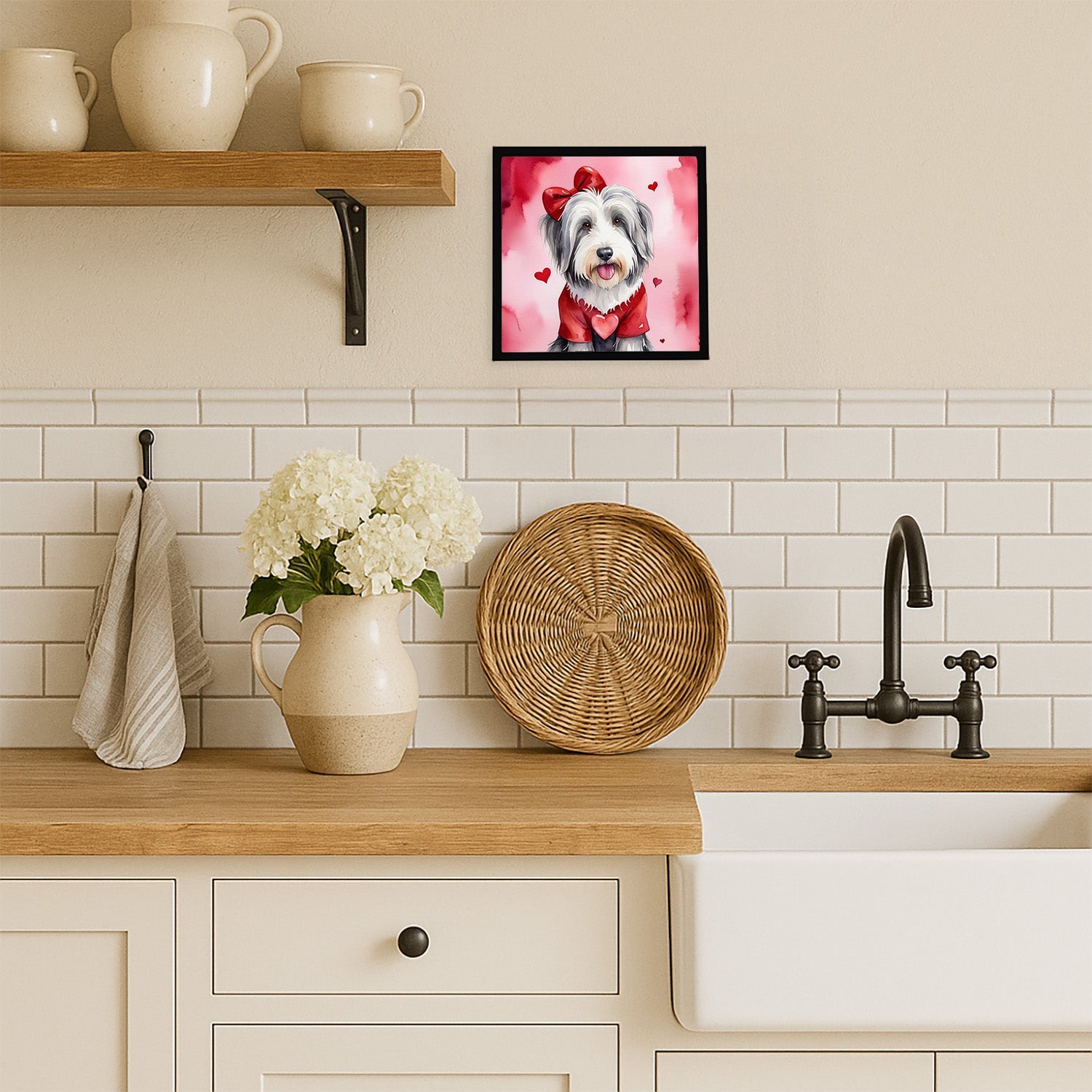 Bearded Collie My Valentine Framed Metal Print Bathroom, Kitchen, Office, Home Decor Wall Art Ready to Hang, Square, 8X8