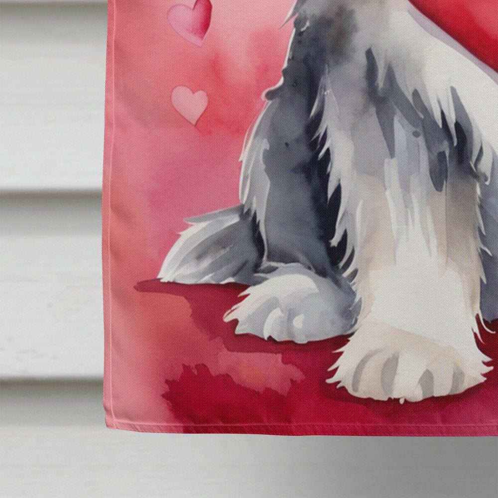 Bearded Collie My Valentine House Flag 28x40 Porch Sleeve Pole Decorative Outside Yard Banner Artwork Wall Hanging, Polyester