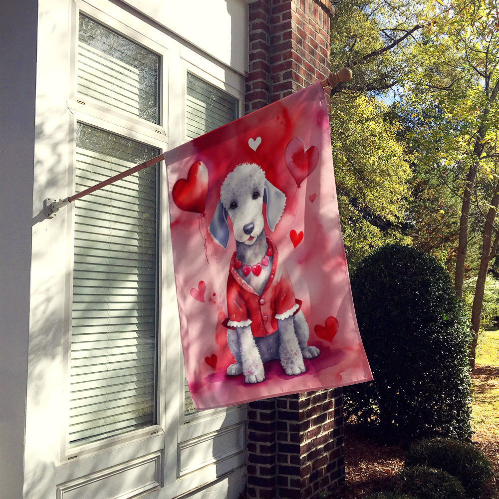 Bedlington Terrier My Valentine House Flag 28x40 Porch Sleeve Pole Decorative Outside Yard Banner Artwork Wall Hanging, Polyester