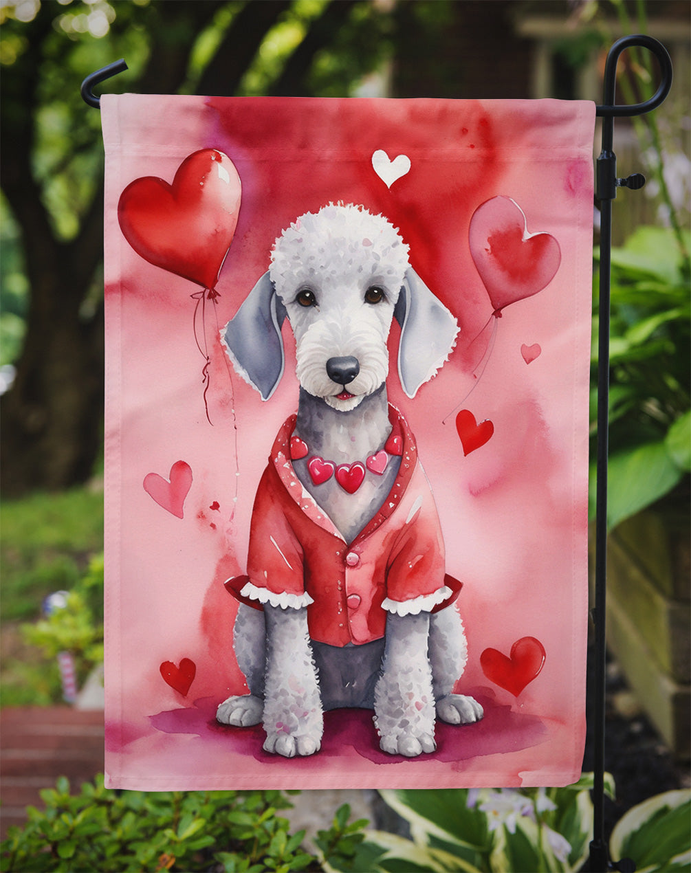 Bedlington Terrier My Valentine Garden Flag Mailbox Decorative Yard Banner Outside Patio Artwork for Flower Beds, Garden Size, Multicolor
