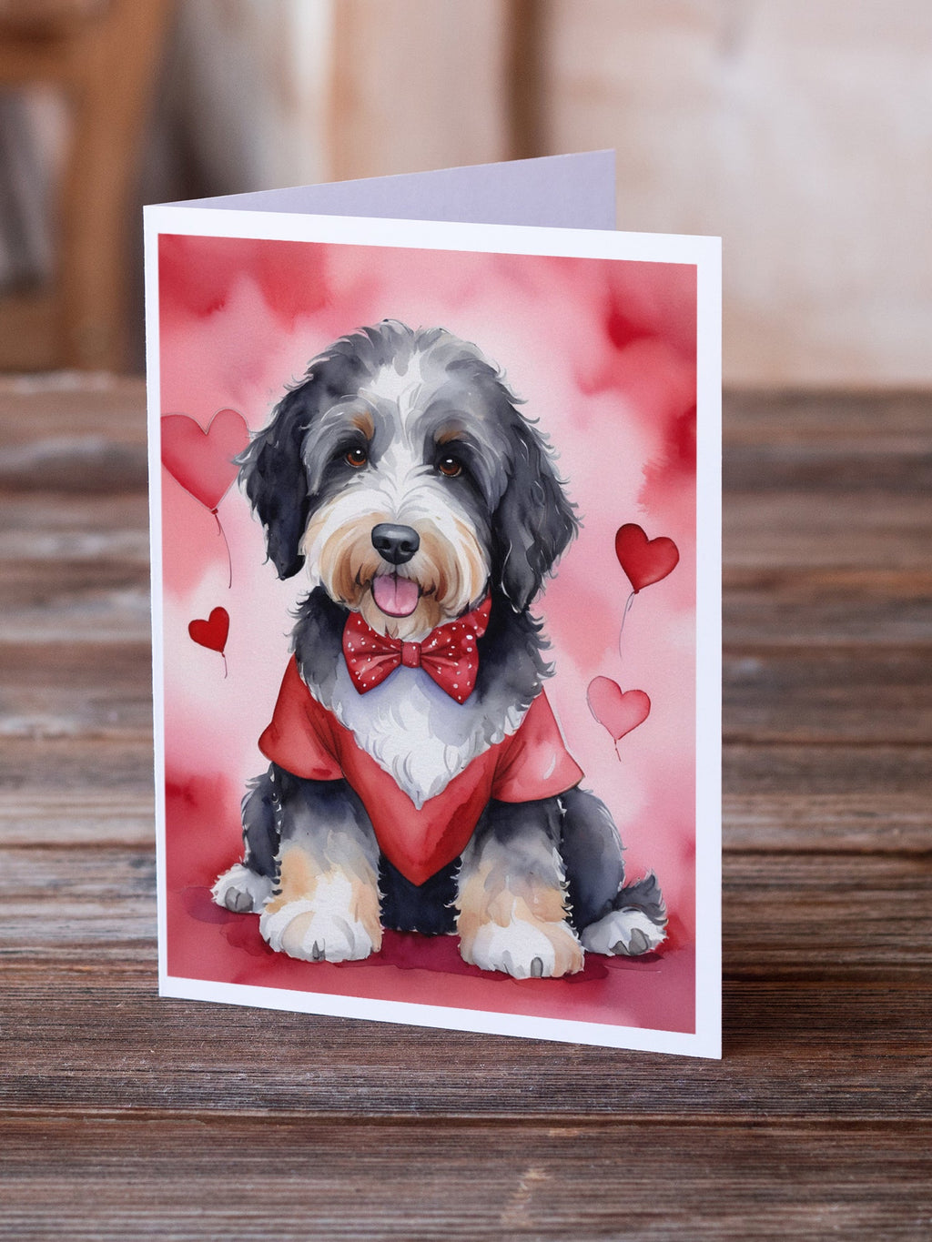 Bernedoodle My Valentine Greeting Cards Pack of 8 Blank Cards with Envelopes Whimsical A7 Size 5x7
