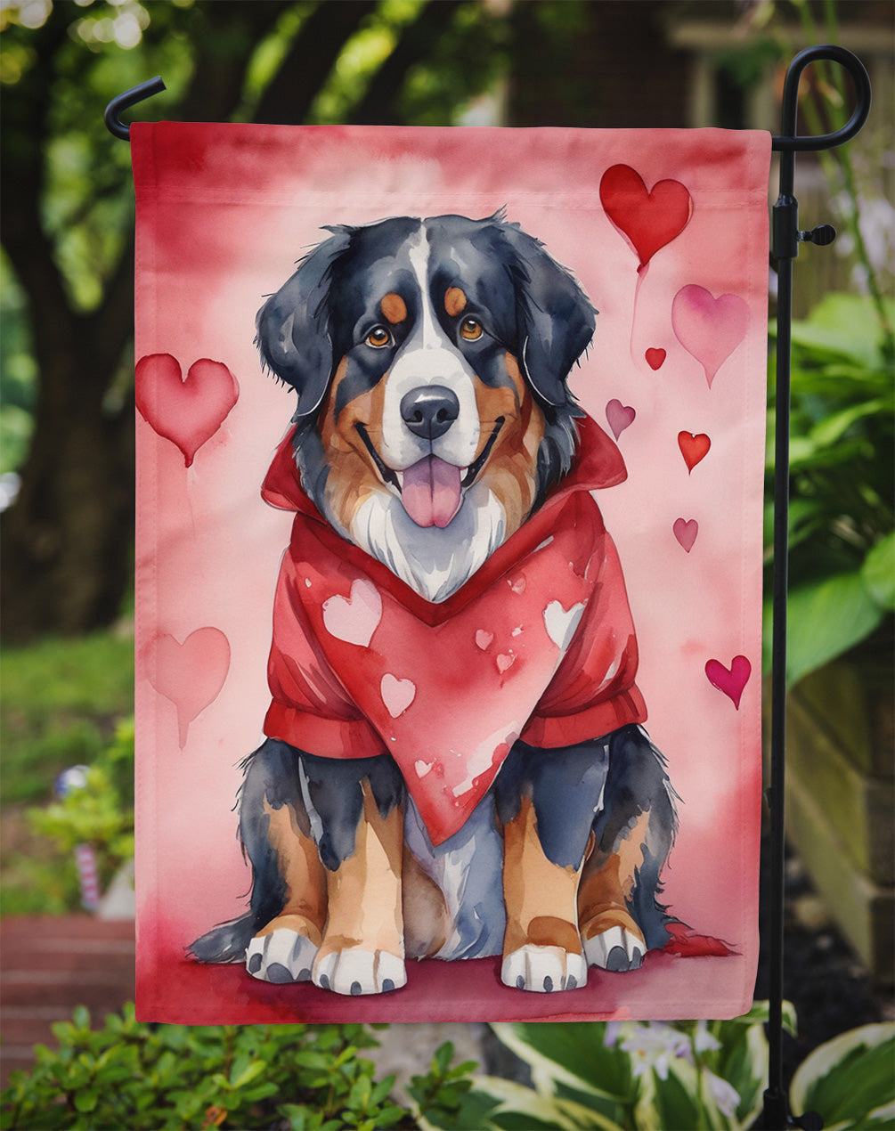 Bernese Mountain Dog My Valentine Garden Flag Mailbox Decorative Yard Banner Outside Patio Artwork for Flower Beds, Garden Size, Multicolor