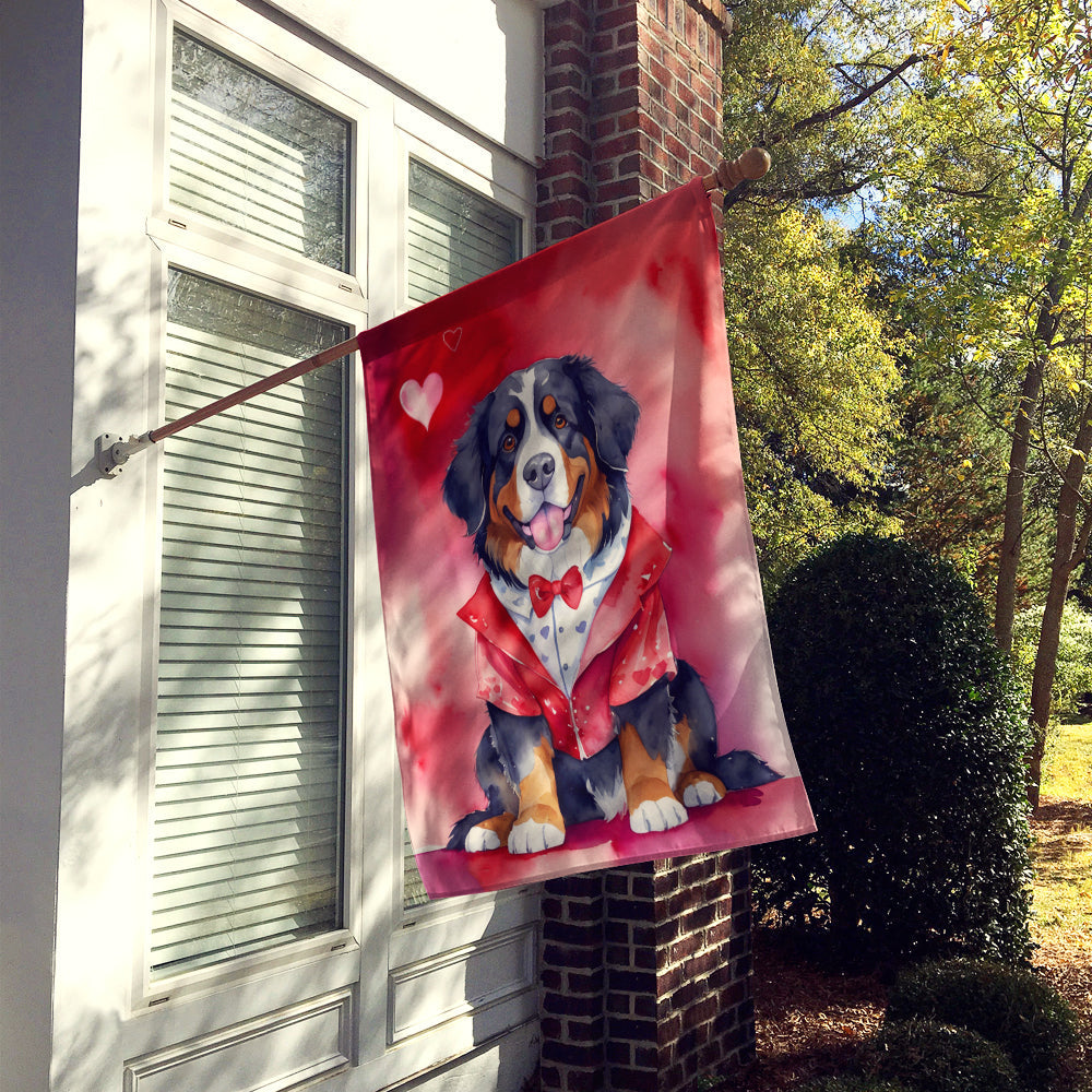 Bernese Mountain Dog My Valentine House Flag 28x40 Porch Sleeve Pole Decorative Outside Yard Banner Artwork Wall Hanging, Polyester